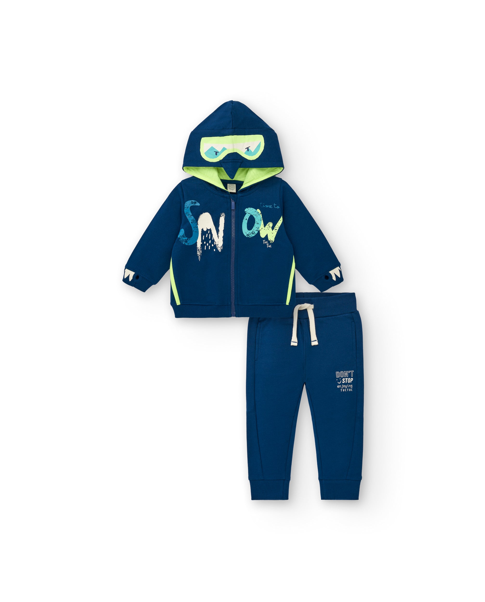 Conjunto de chaqueta y pantalón azul marino con estampado