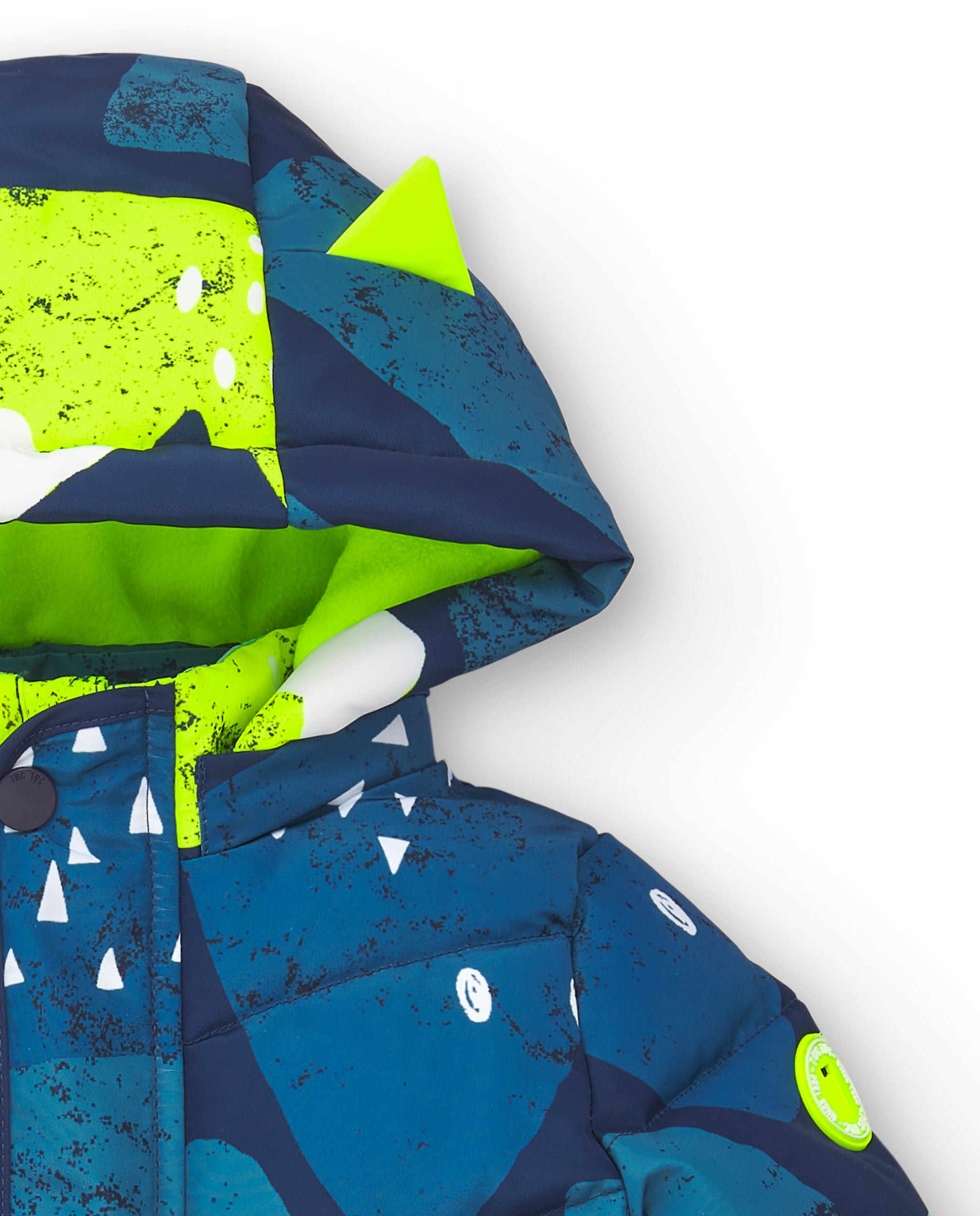 Abrigo acolchado con capucha y estampado de montaña para niño