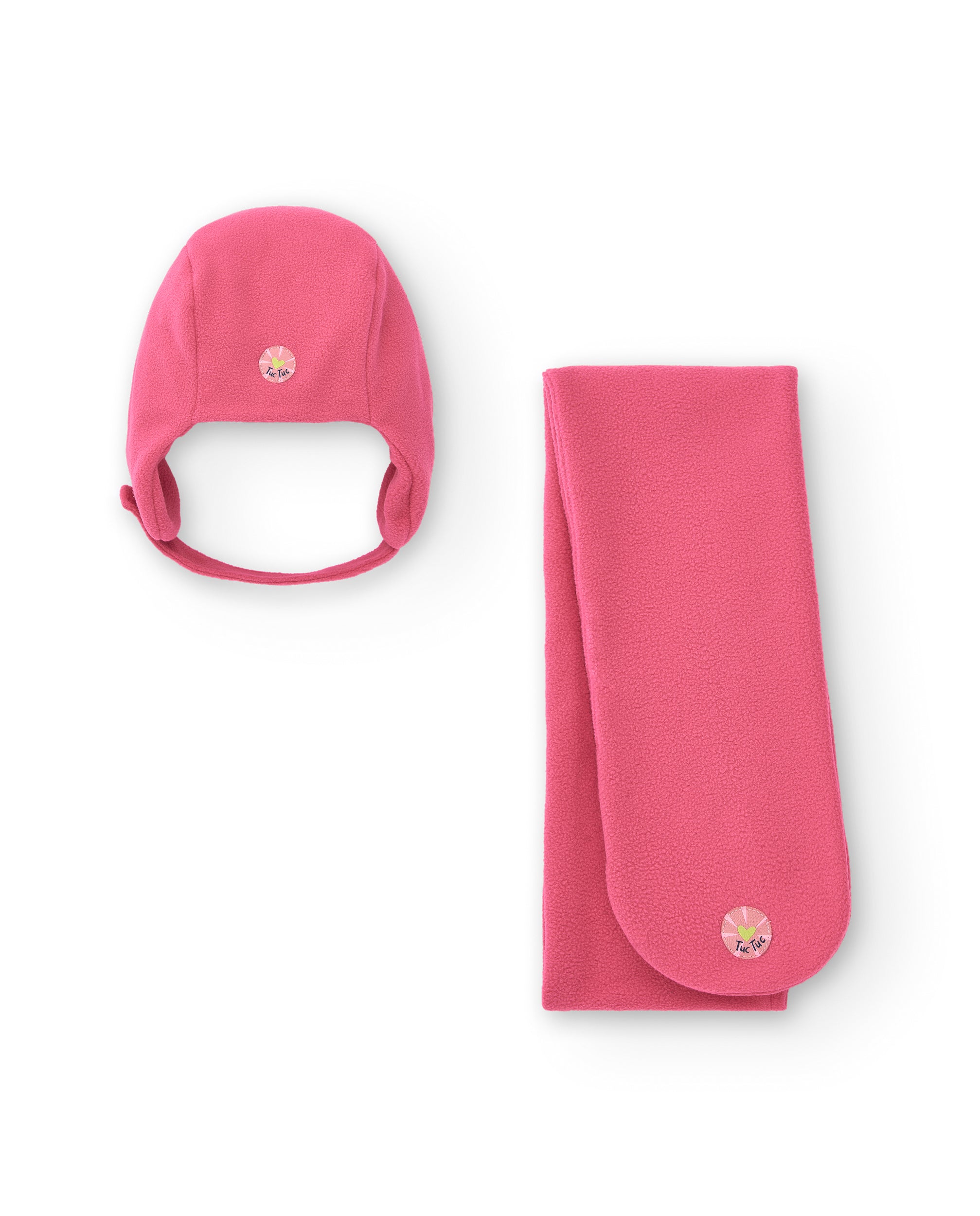 Set de gorro y bufanda rosa con diseño de pajarito para niña de