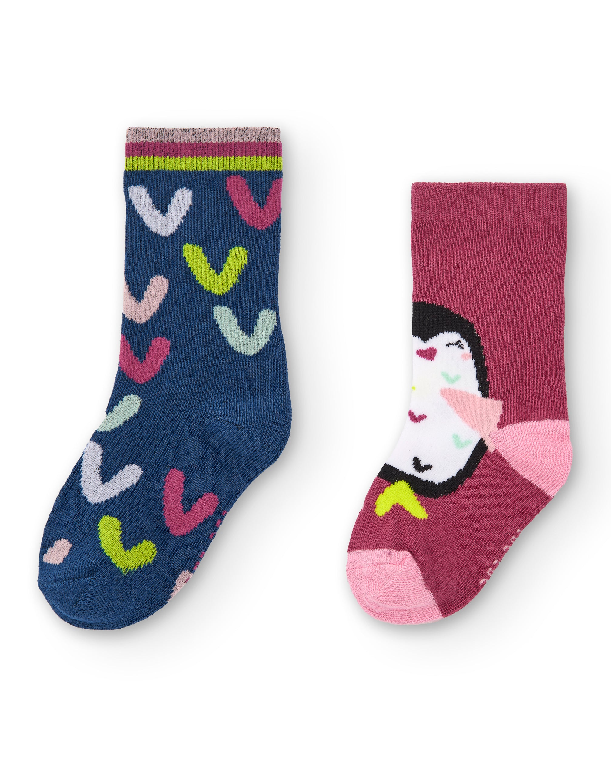 Pack de calcetines estampados con corazones y pajarito para