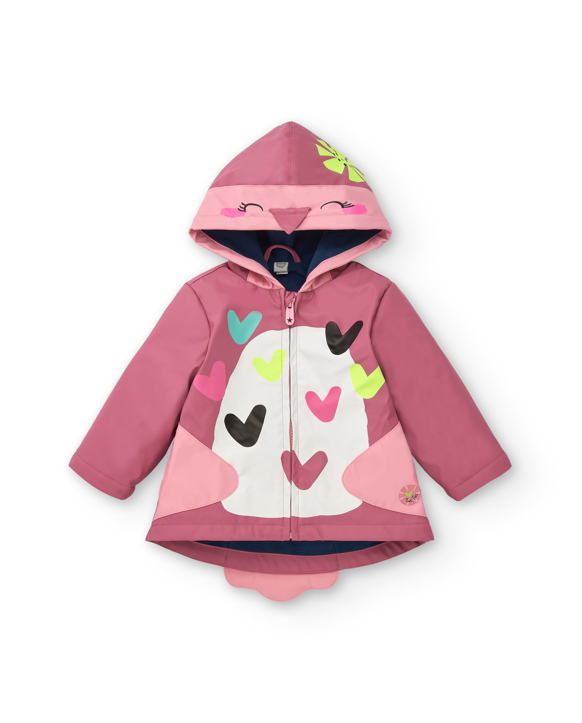 Abrigo rosa con capucha y diseño de pajarito para niña de la