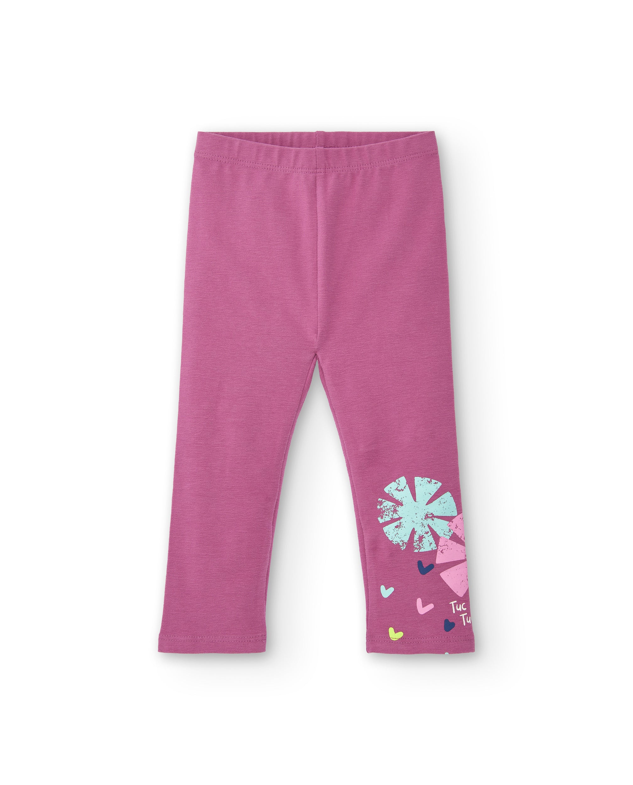 Leggings rosa con detalle de copo de nieve y corazones para