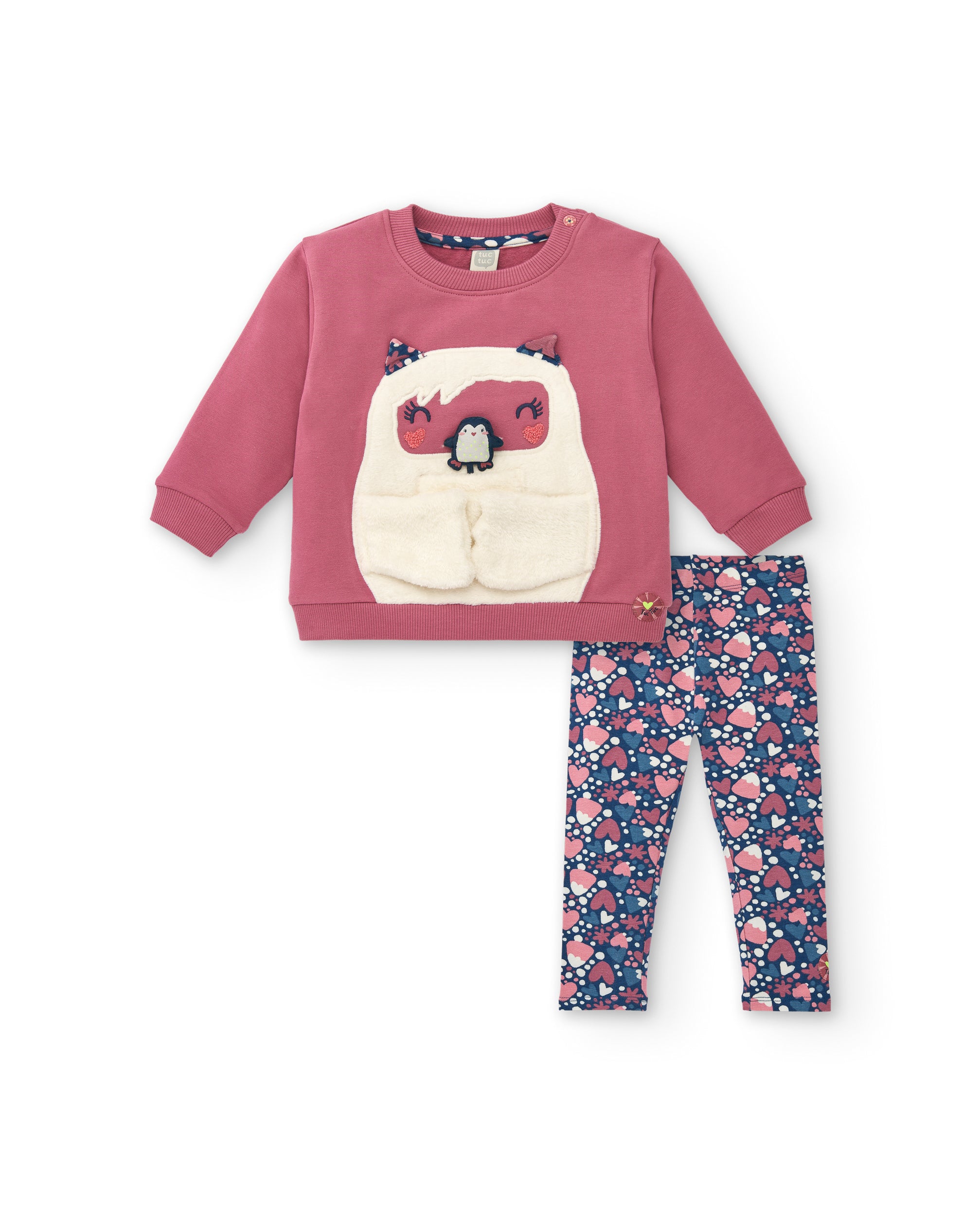 Conjunto de sudadera rosa con diseño de oso polar y leggings