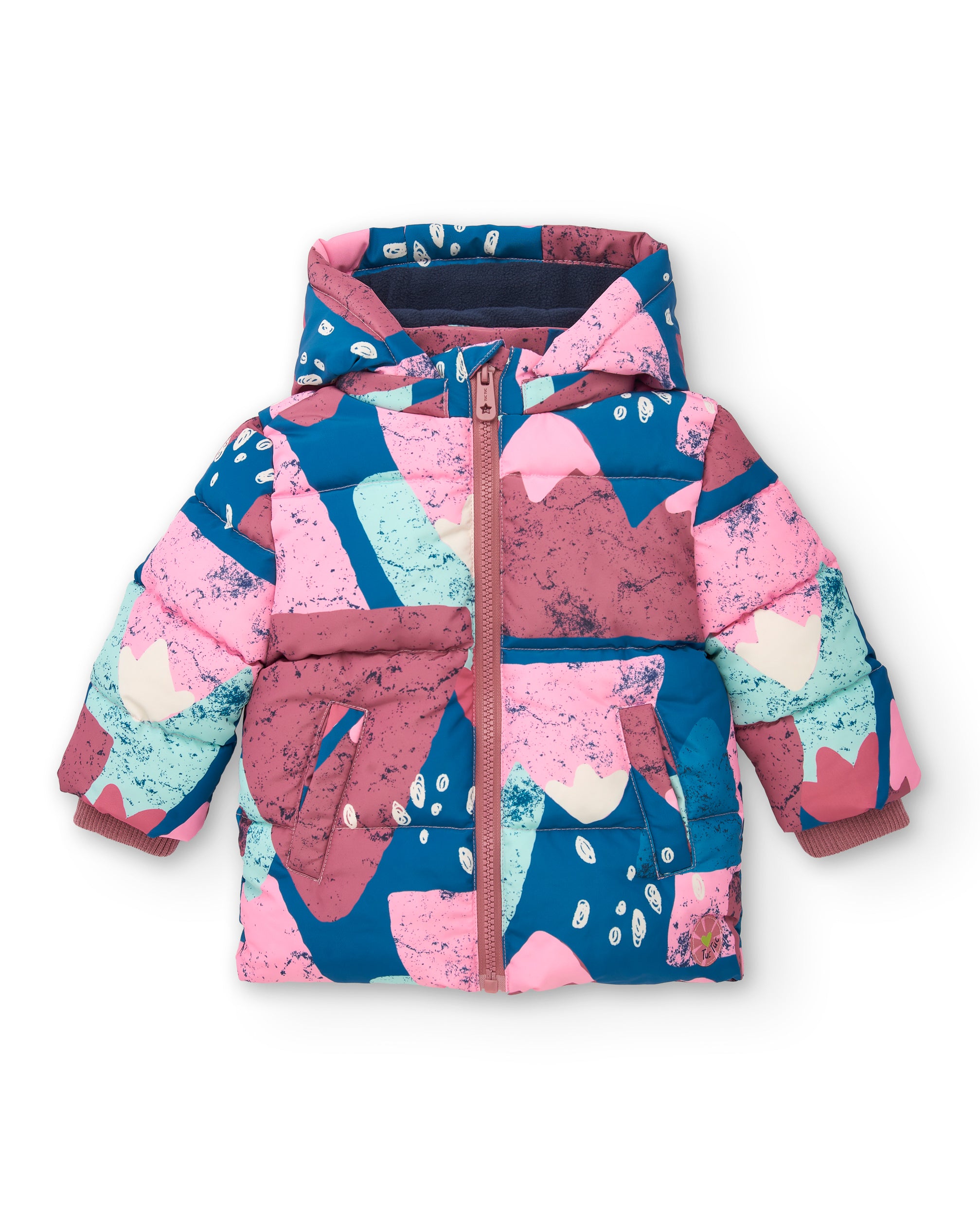 Chaqueta acolchada con estampado abstracto multicolor para niña