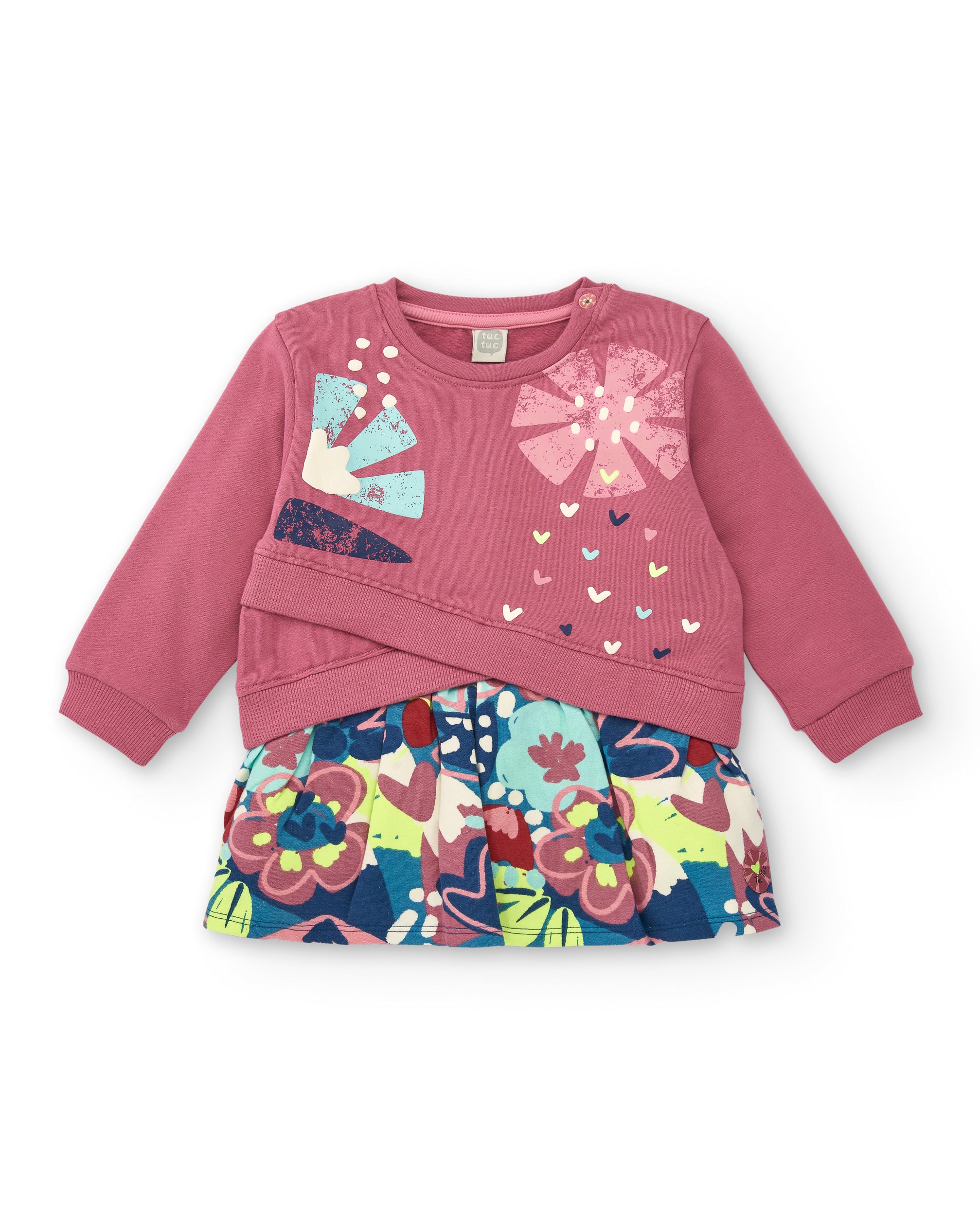 Vestido con sudadera rosa y falda estampada para niña de la
