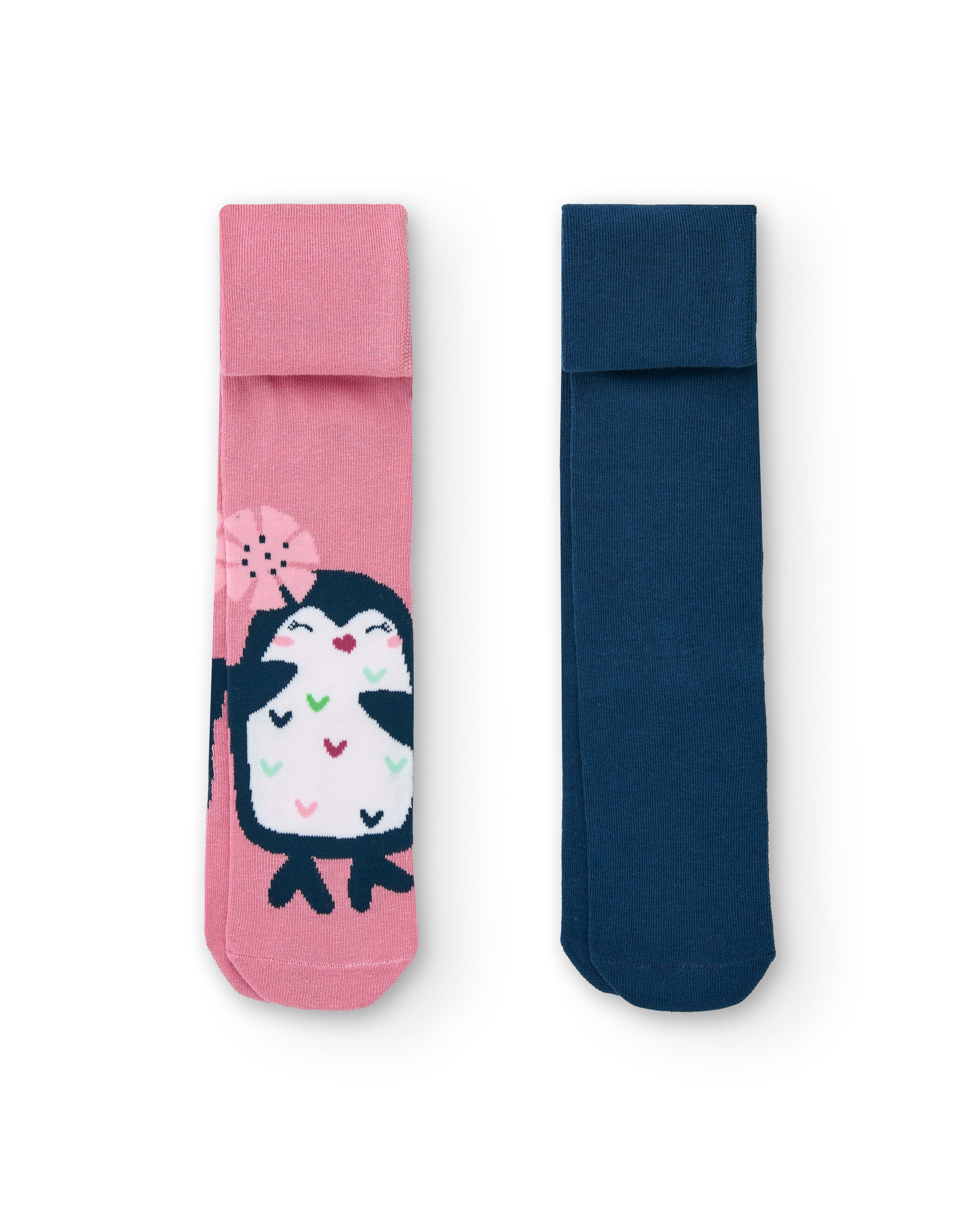 Pack de medias en rosa y azul con diseño de pingüino para niña