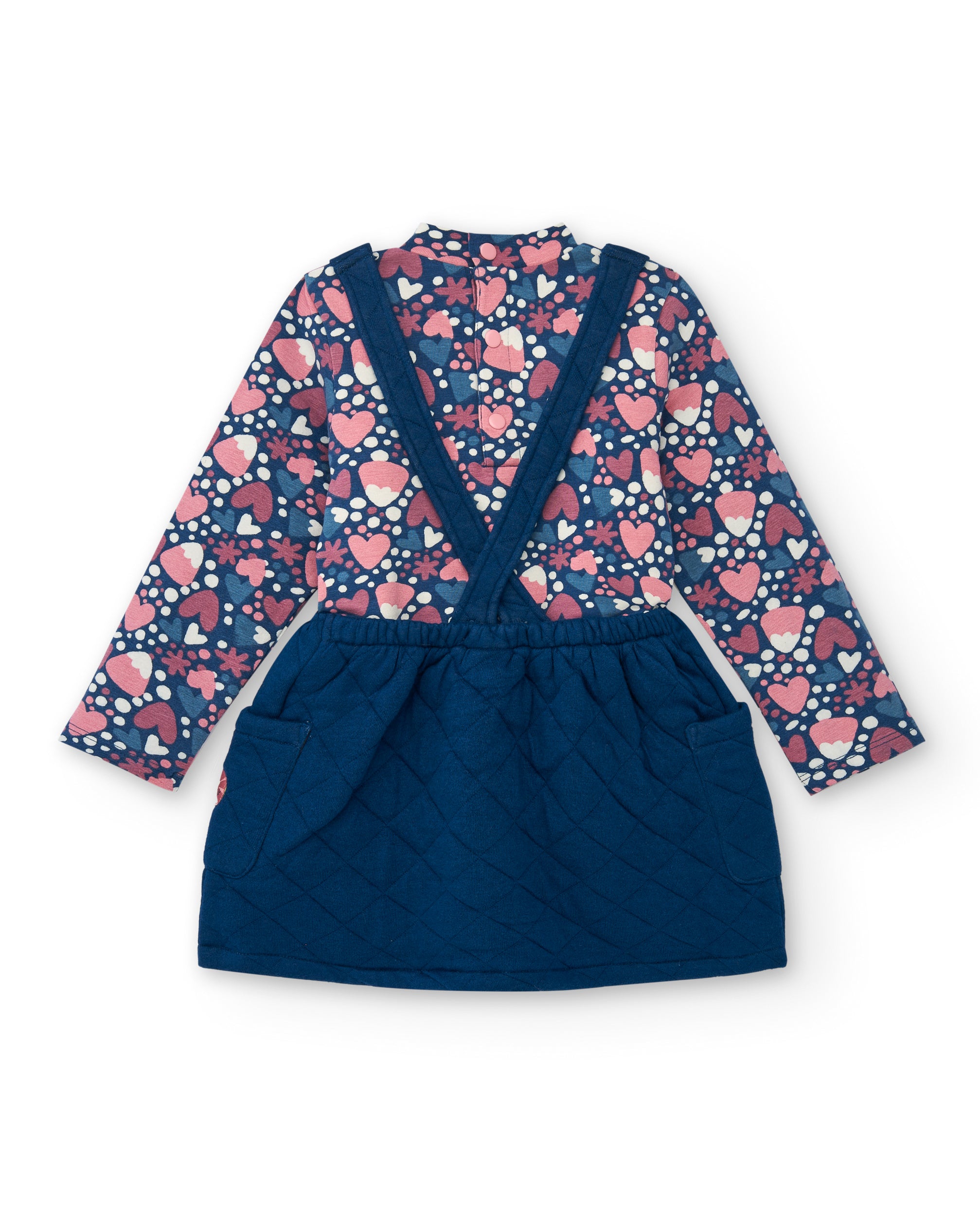 Conjunto de vestido acolchado azul con camiseta estampada para