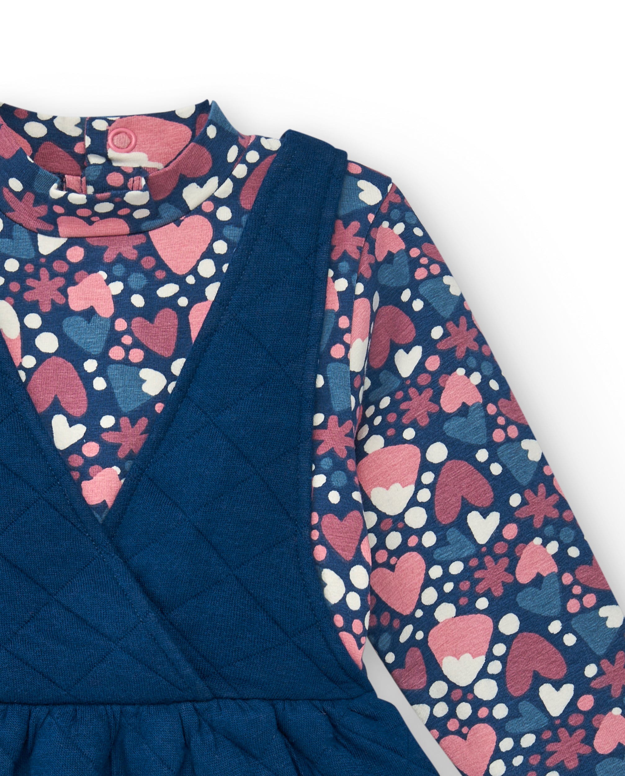 Conjunto de vestido acolchado azul con camiseta estampada para