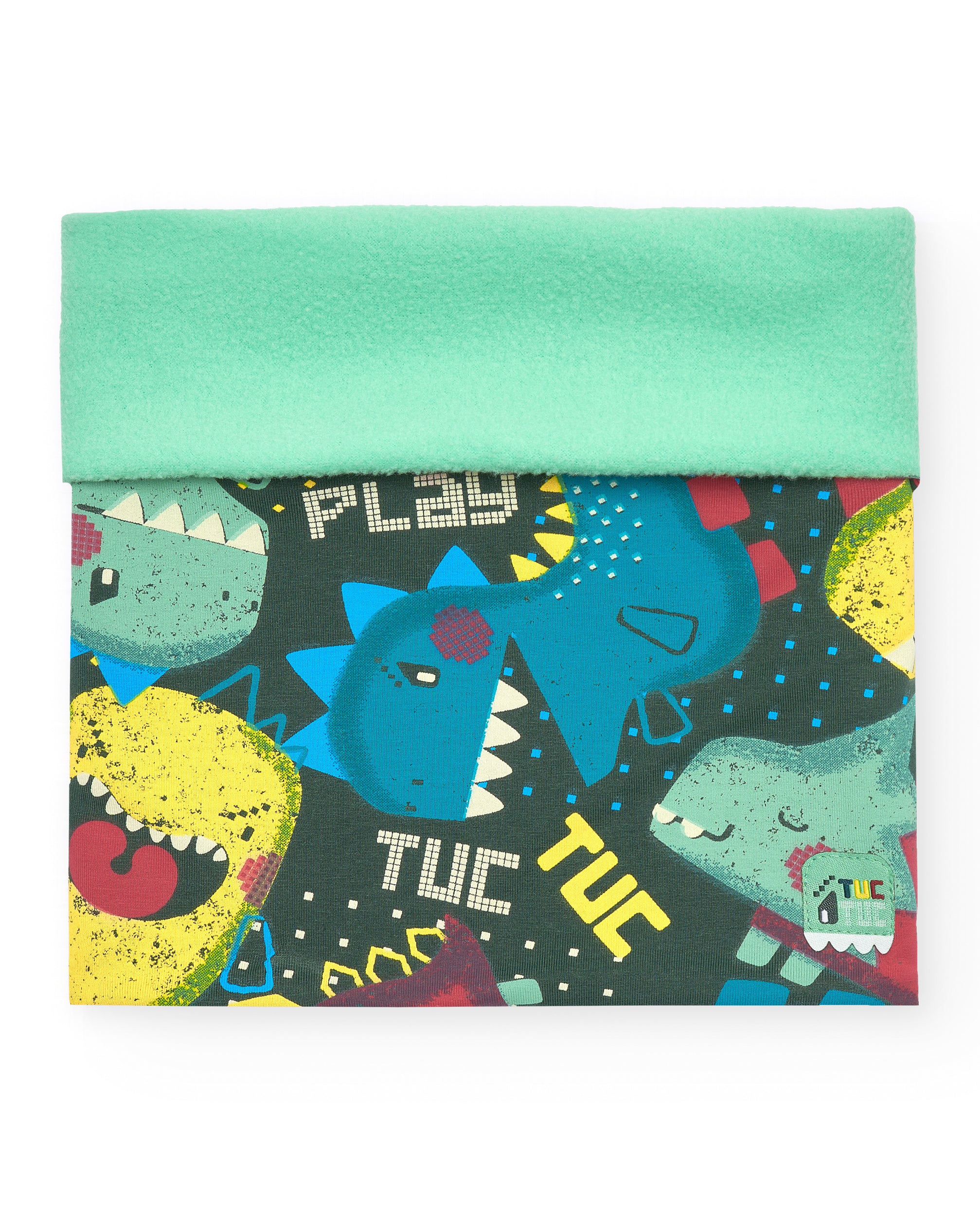 Bandana para niño con estampado de dinosaurios y forro verde