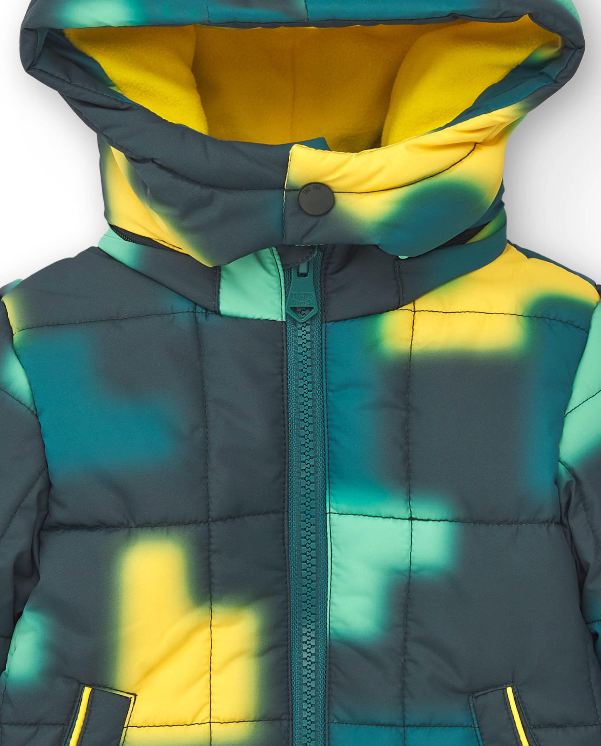 Chaqueta acolchada para niño con capucha y estampado geométrico