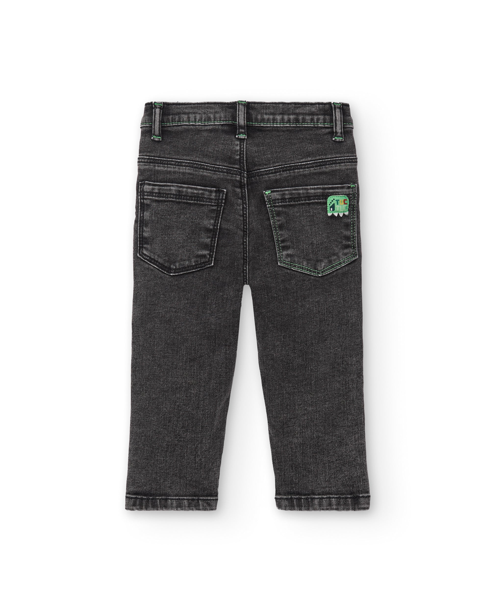 Pantalones denim para niño en negro con diseño "Let's Play"