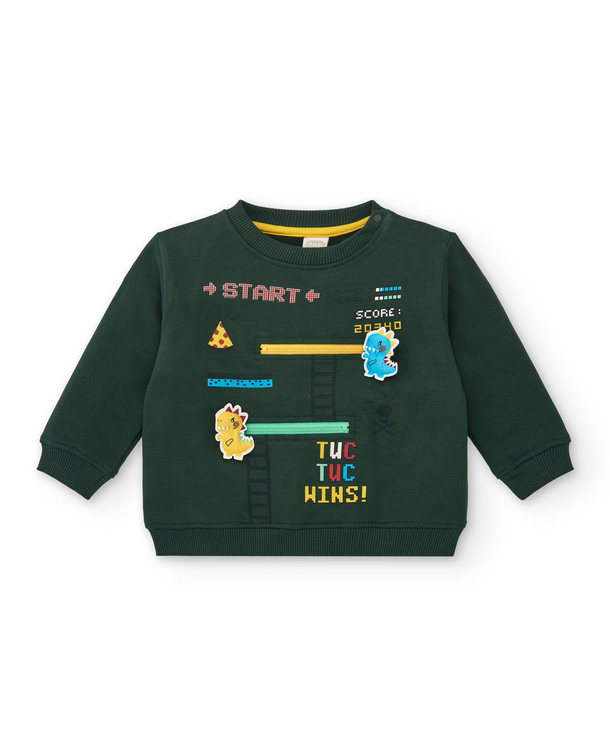 Sudadera para niño en verde con diseño de videojuego "TUC TUC