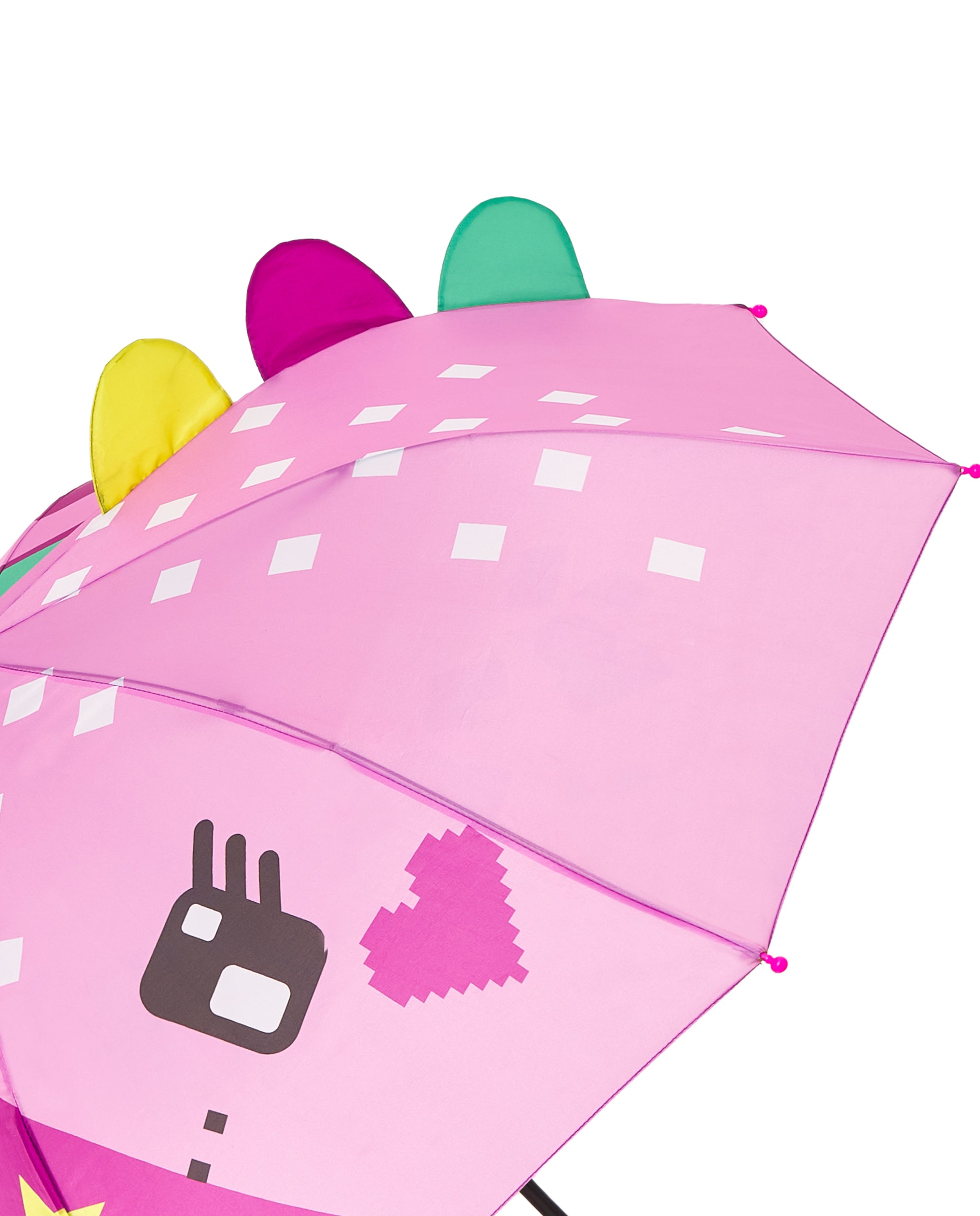 Paraguas para niña en rosa con diseño de dinosaurio y arcoíris