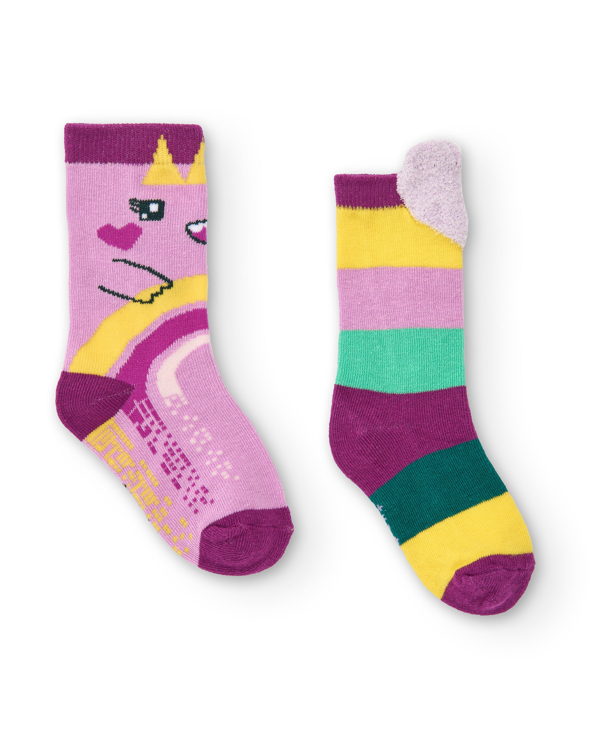 Calcetines para niña en tonos fucsia y verde con diseño de