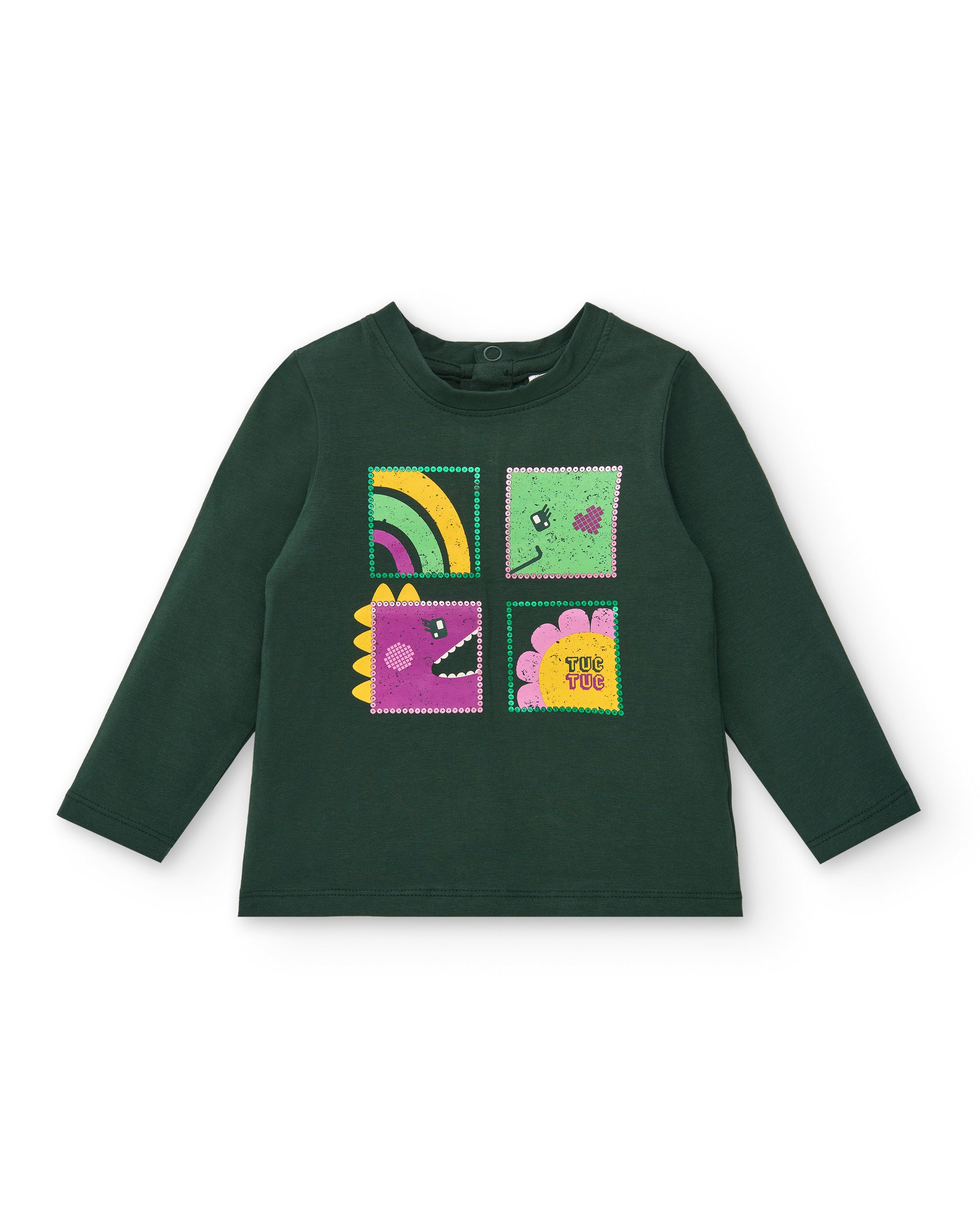 Camiseta de manga larga para niña en color verde con estampado
