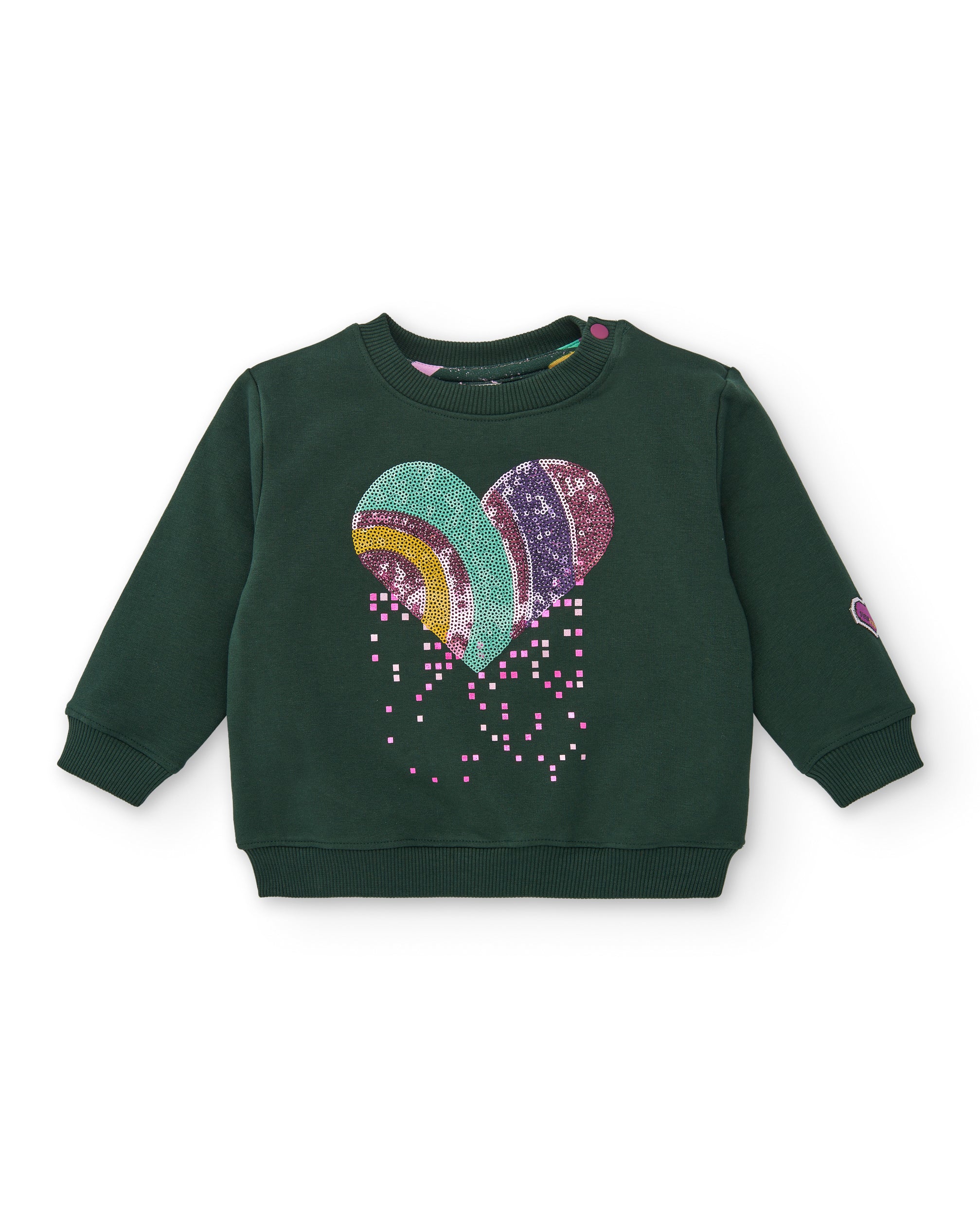 Sudadera verde con corazón de lentejuelas para niña colección