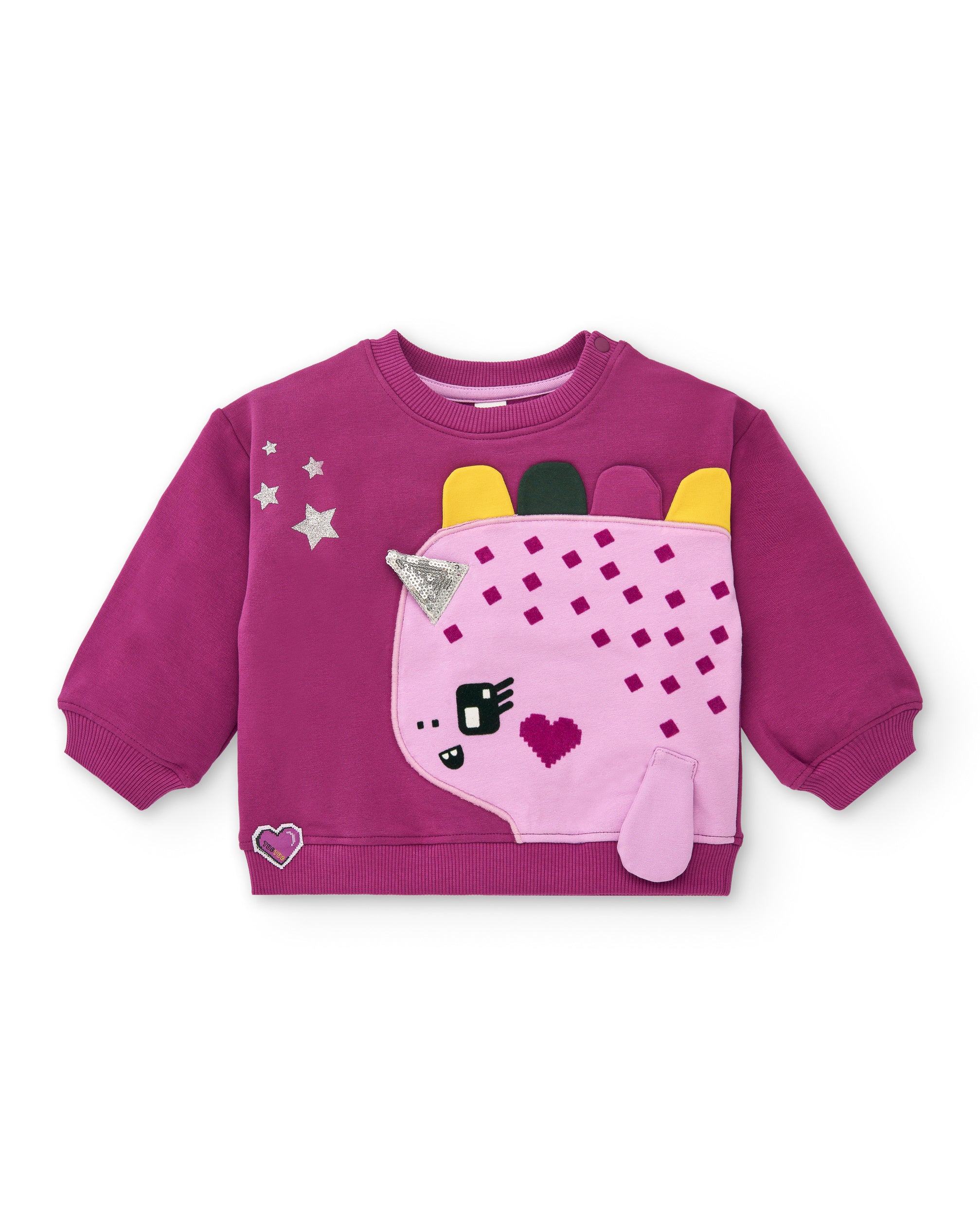 Sudadera morada con dinosaurio de apliques y detalles
