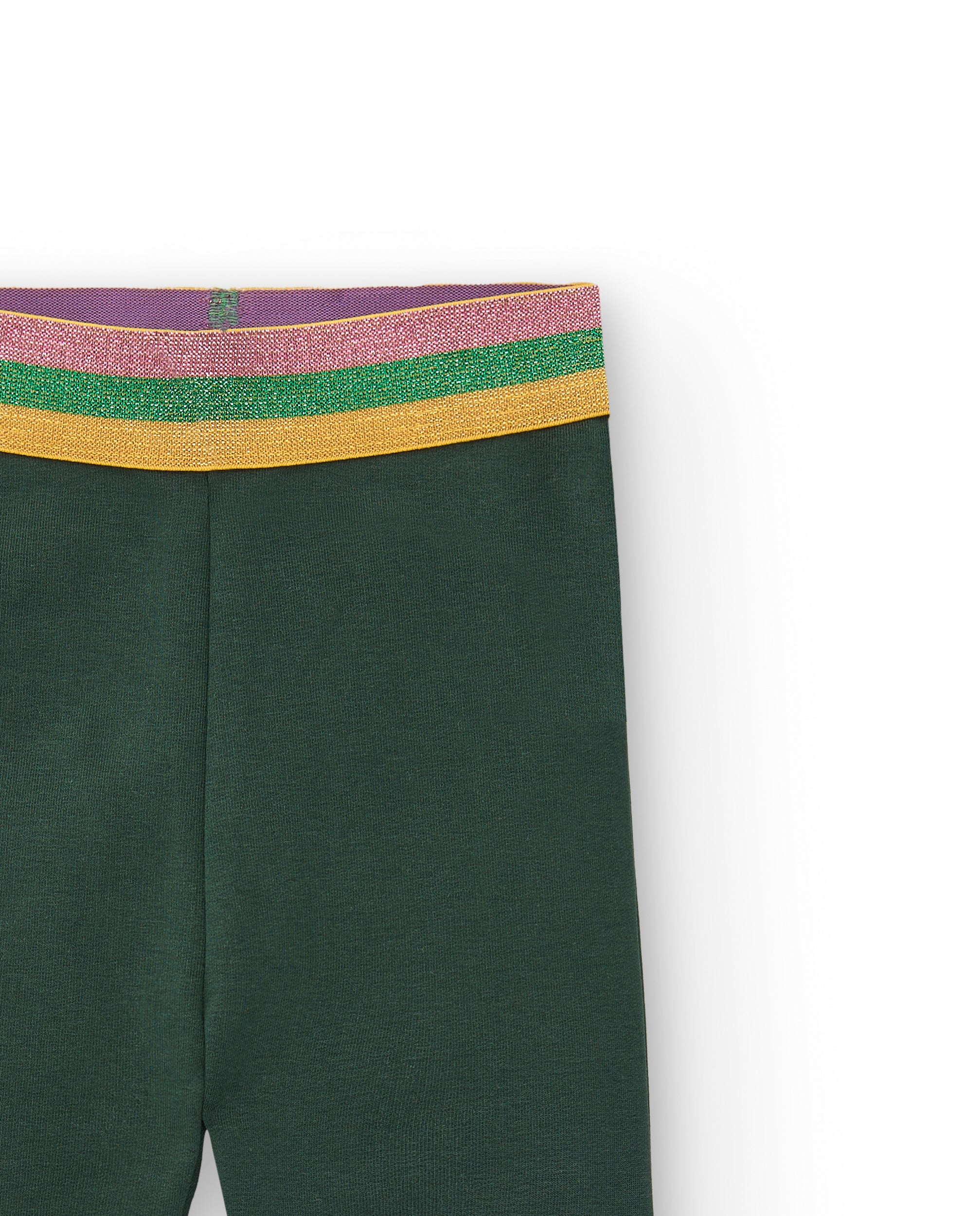 Leggings verdes con detalles de cuadros rosas y cintura