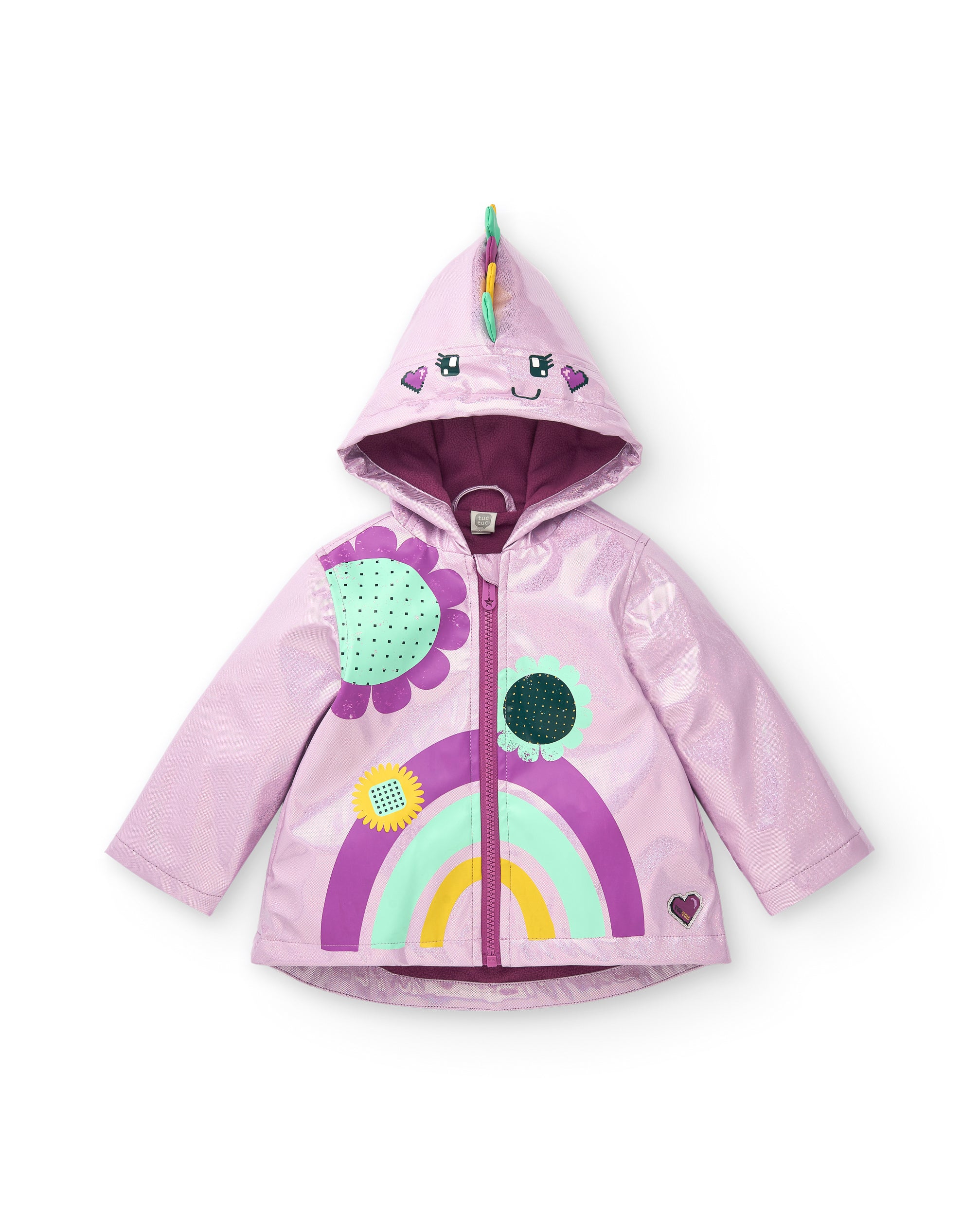 Chubasquero lila con capucha arcoíris para niña colección Cyber
