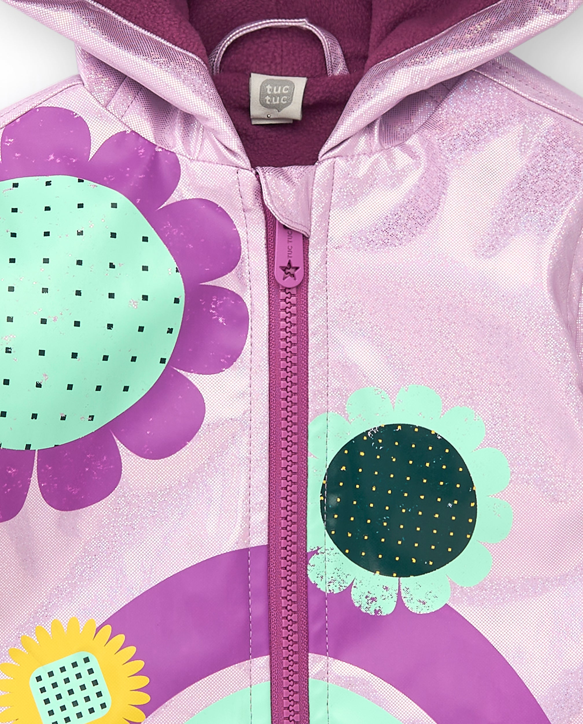 Chubasquero lila con capucha arcoíris para niña colección Cyber