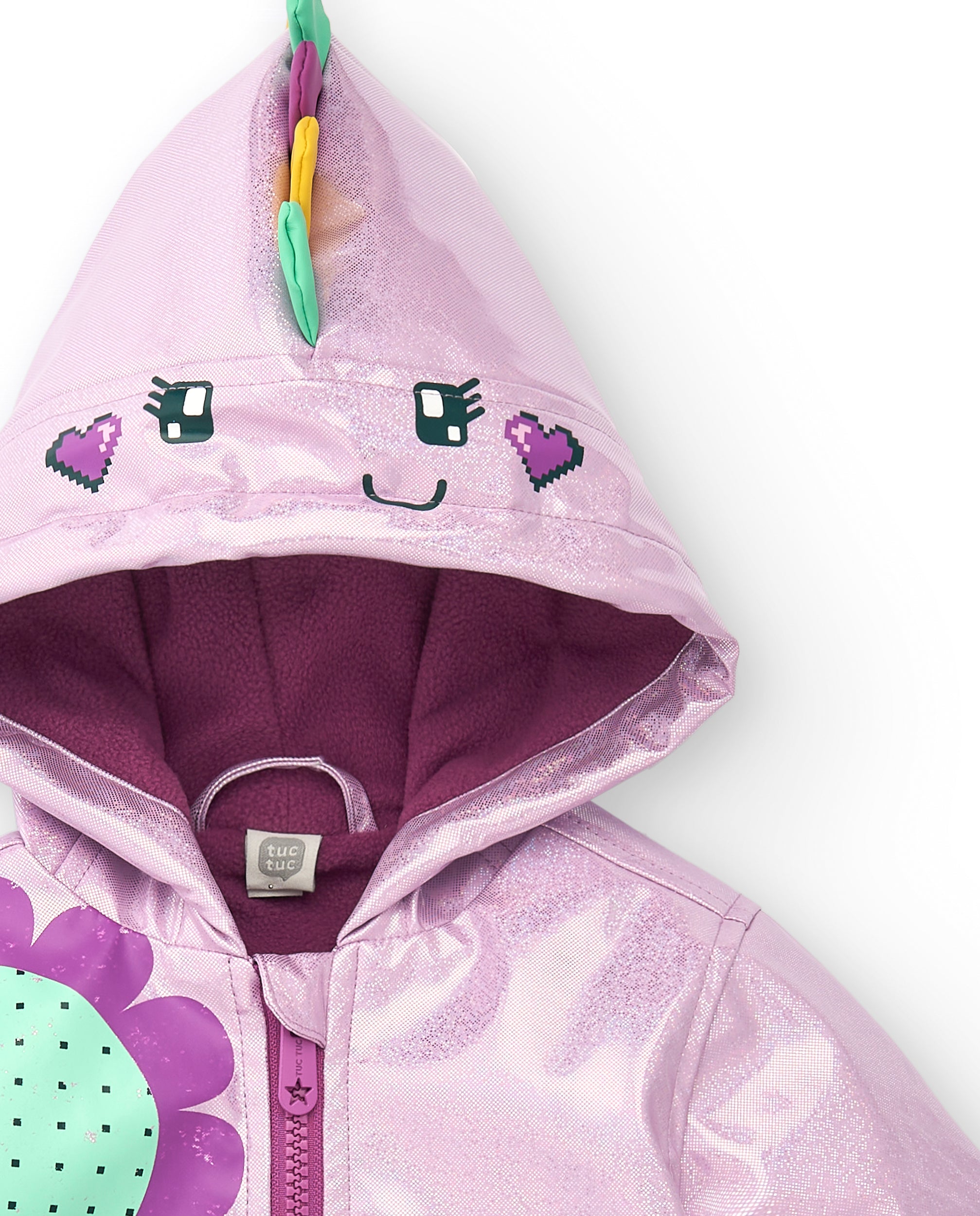 Chubasquero lila con capucha arcoíris para niña colección Cyber