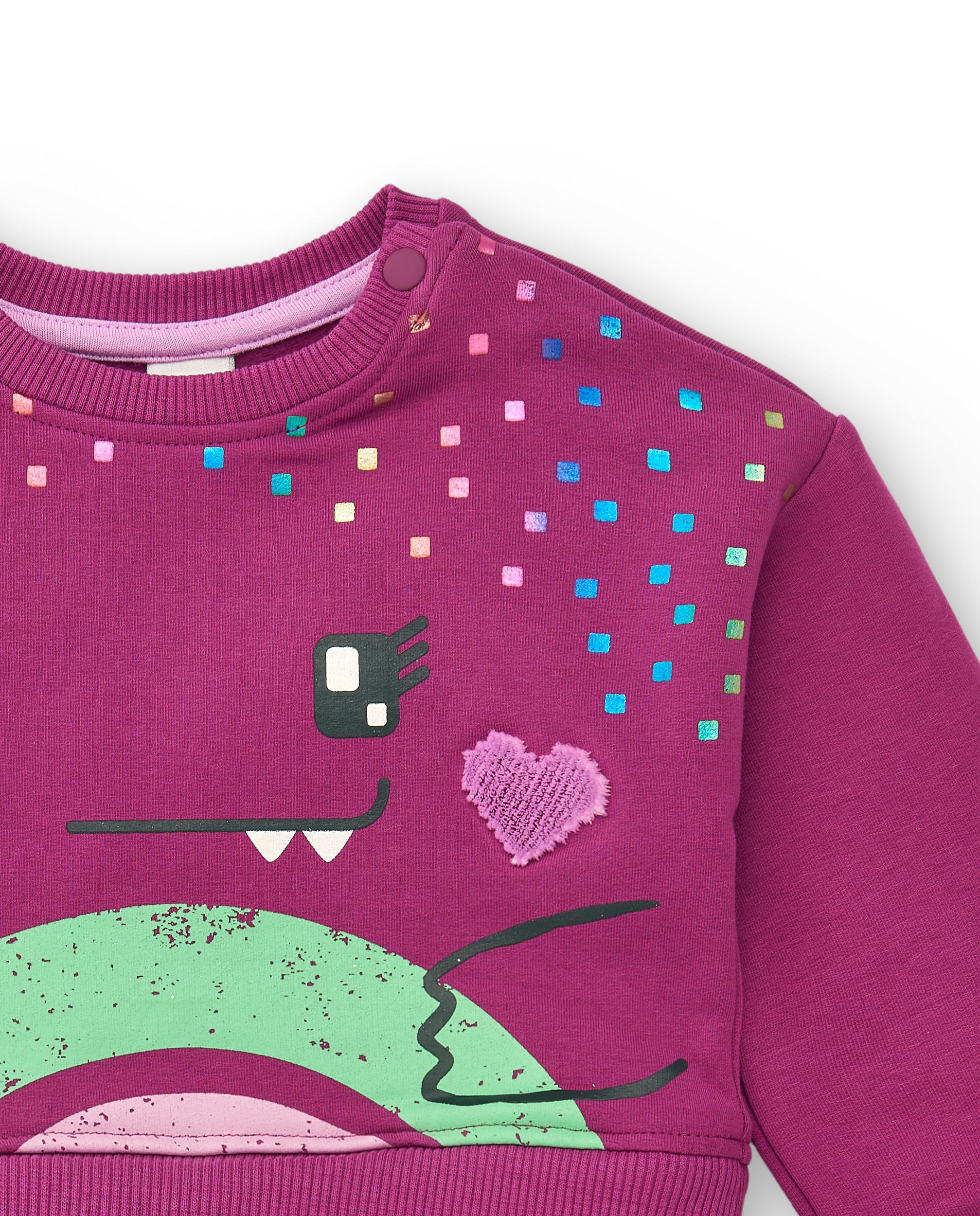Vestido sudadera fucsia con dinosaurio y falda arcoíris para