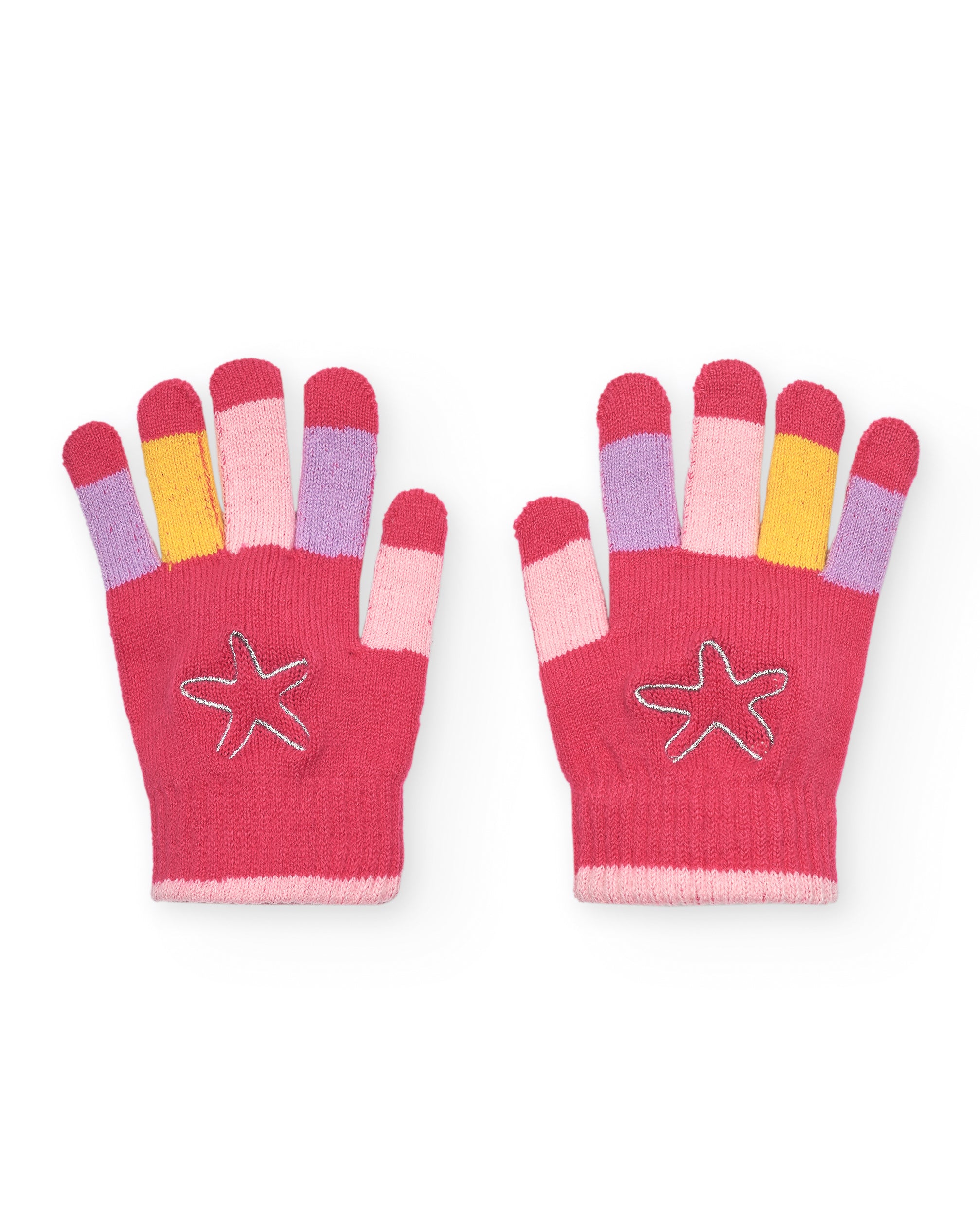 Guantes tricot para niña en rosa con detalles coloridos