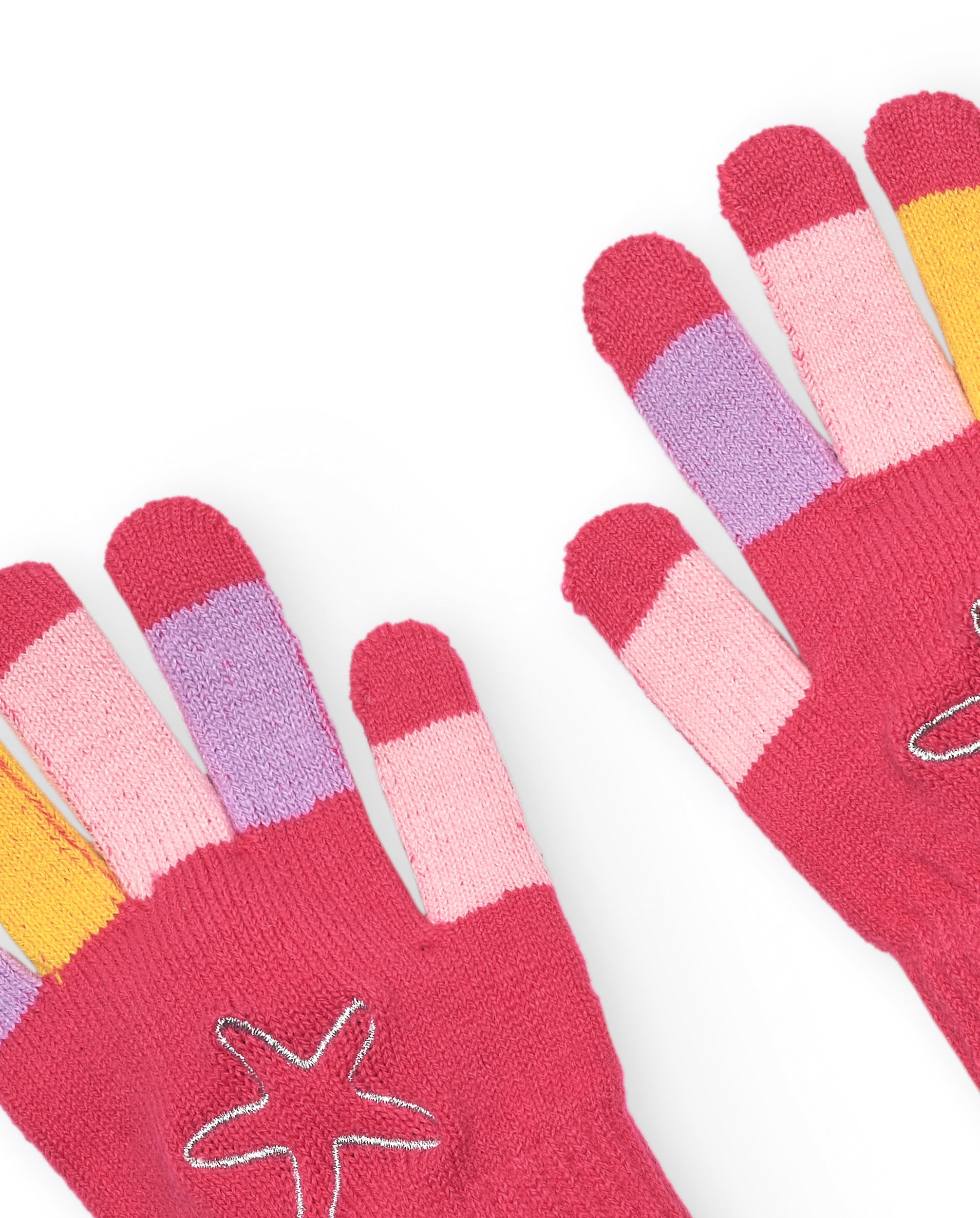 Guantes tricot para niña en rosa con detalles coloridos