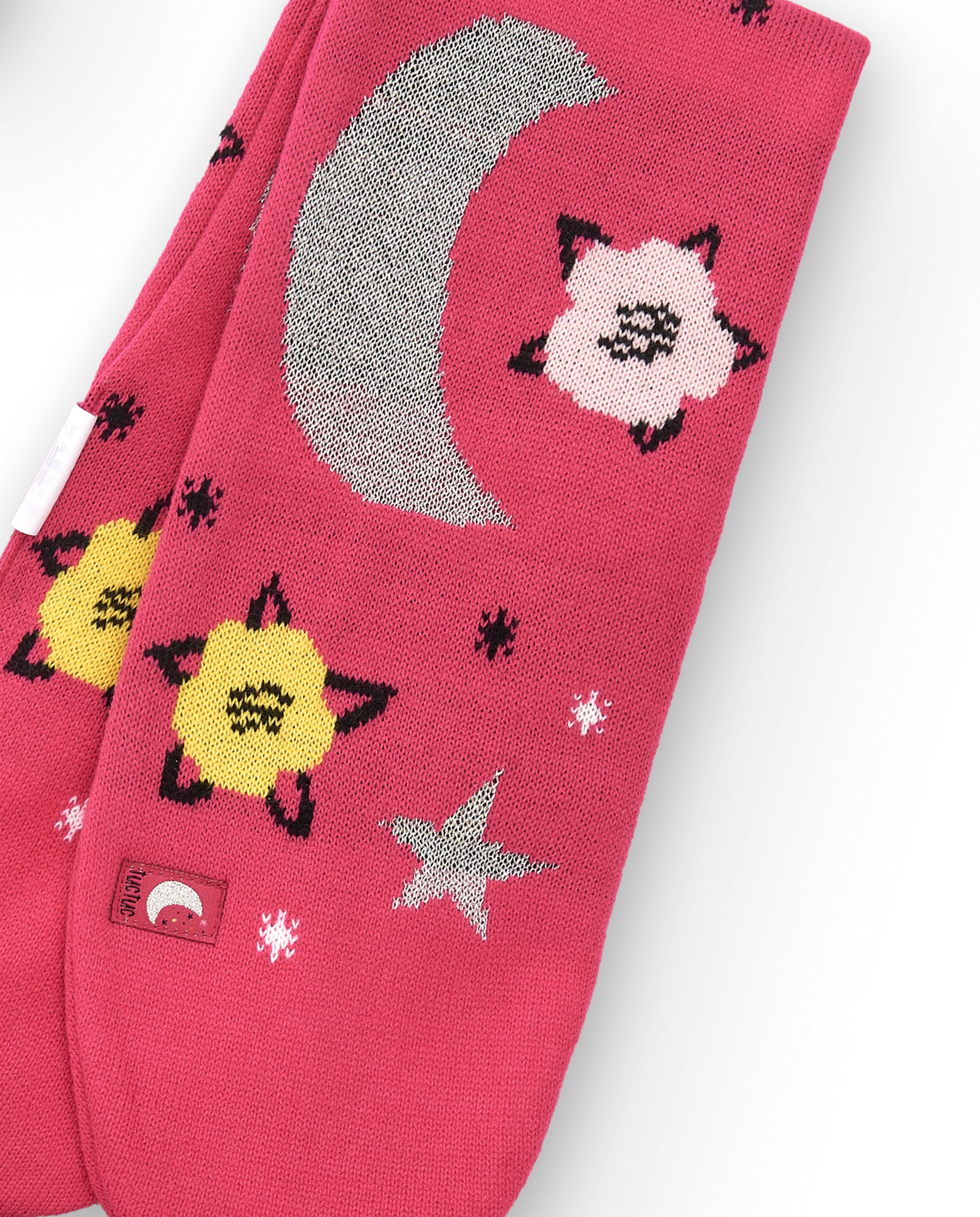 Gorro y bufanda tricot para niña en rosa con detalles
