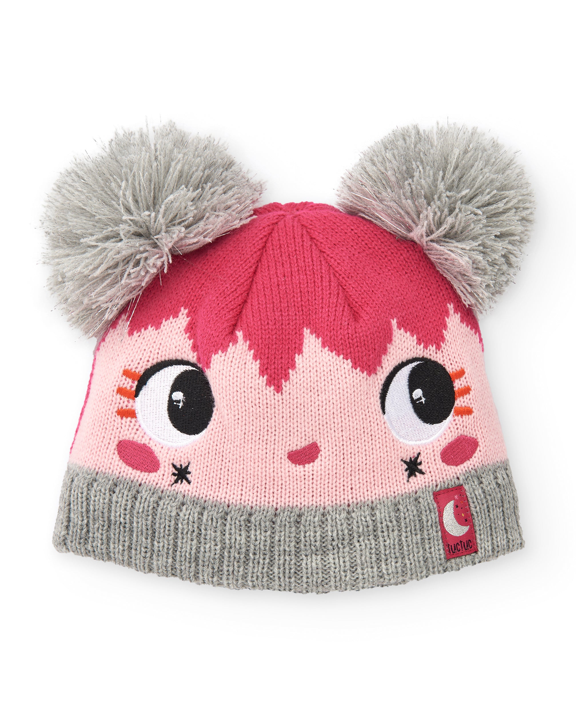 Gorro tricot para niña en rosa con diseño de personaje