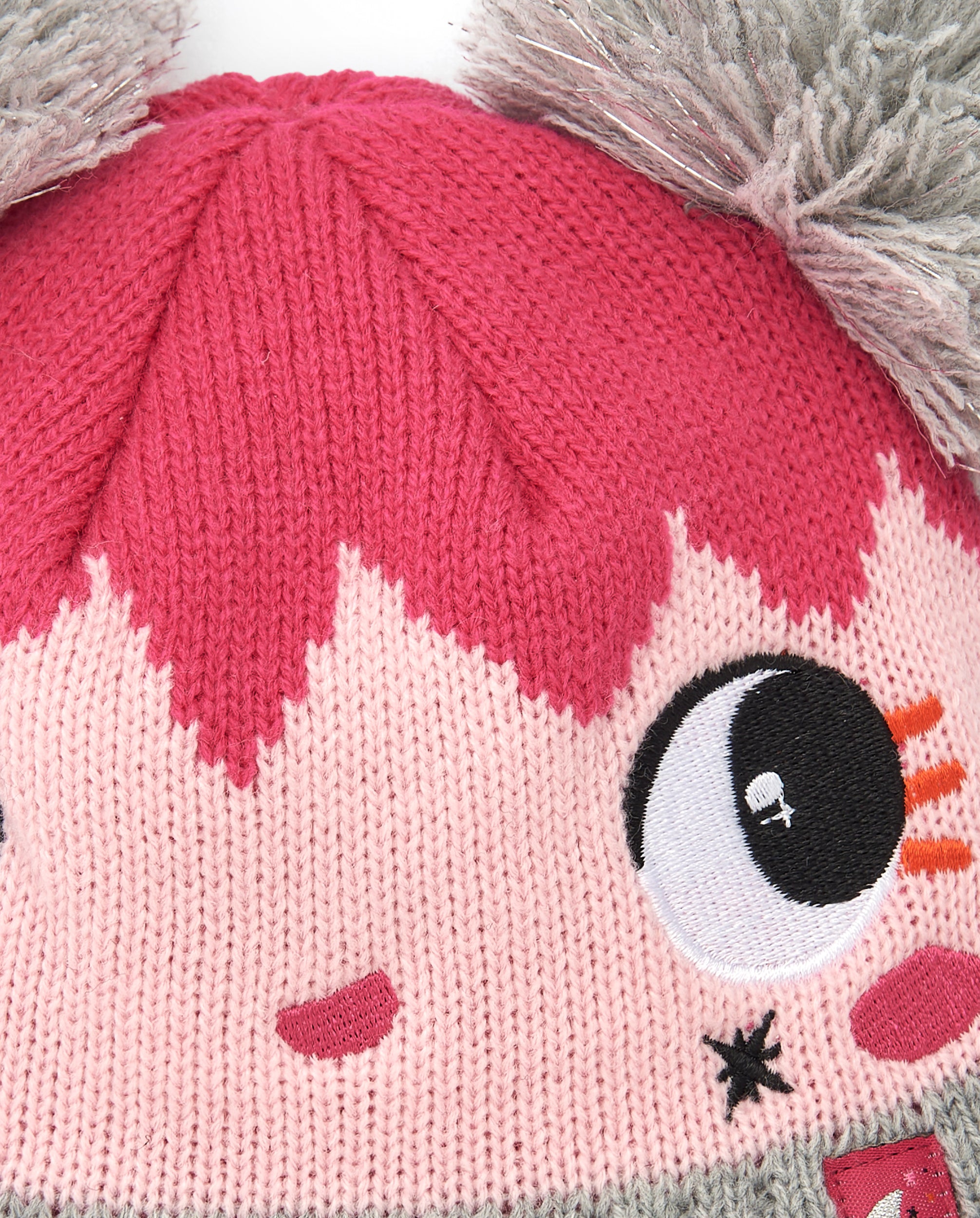 Gorro tricot para niña en rosa con diseño de personaje