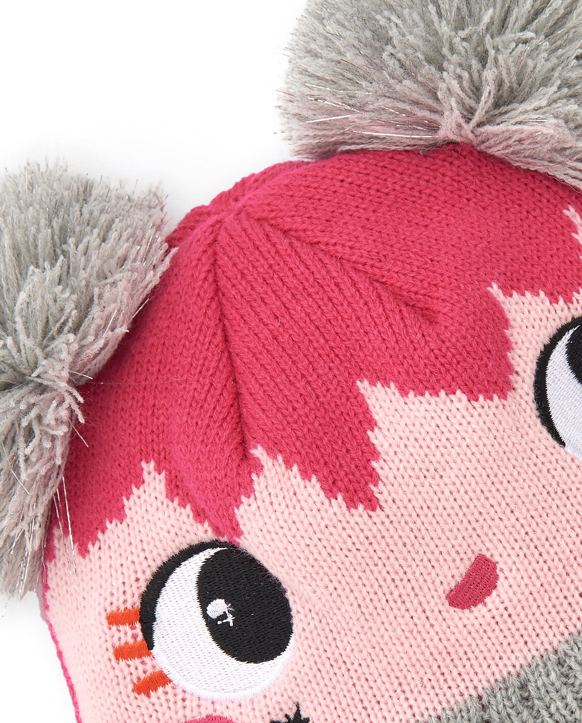 Gorro tricot para niña en rosa con diseño de personaje