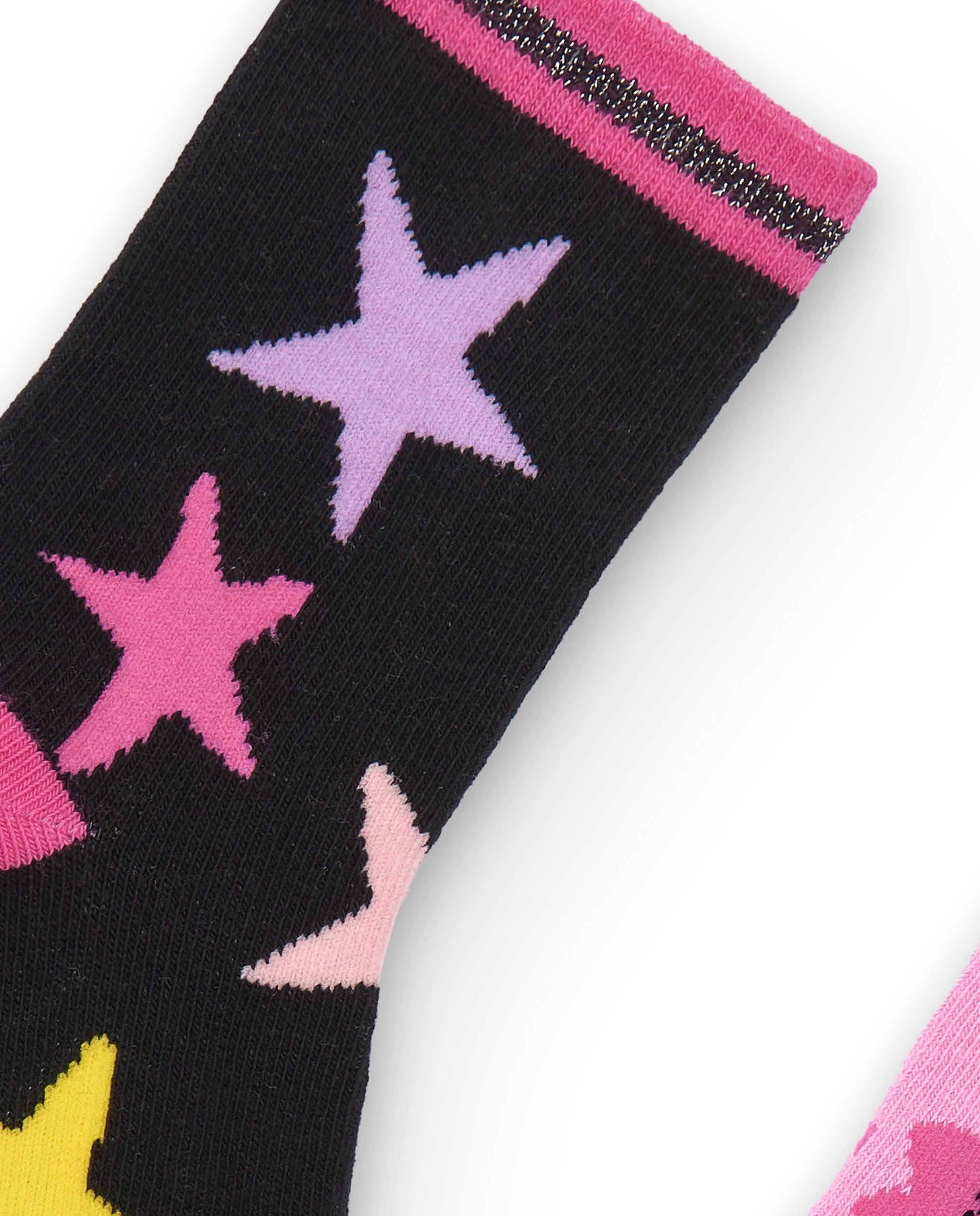 Set de 2 calcetines para niña en negro con estampados coloridos