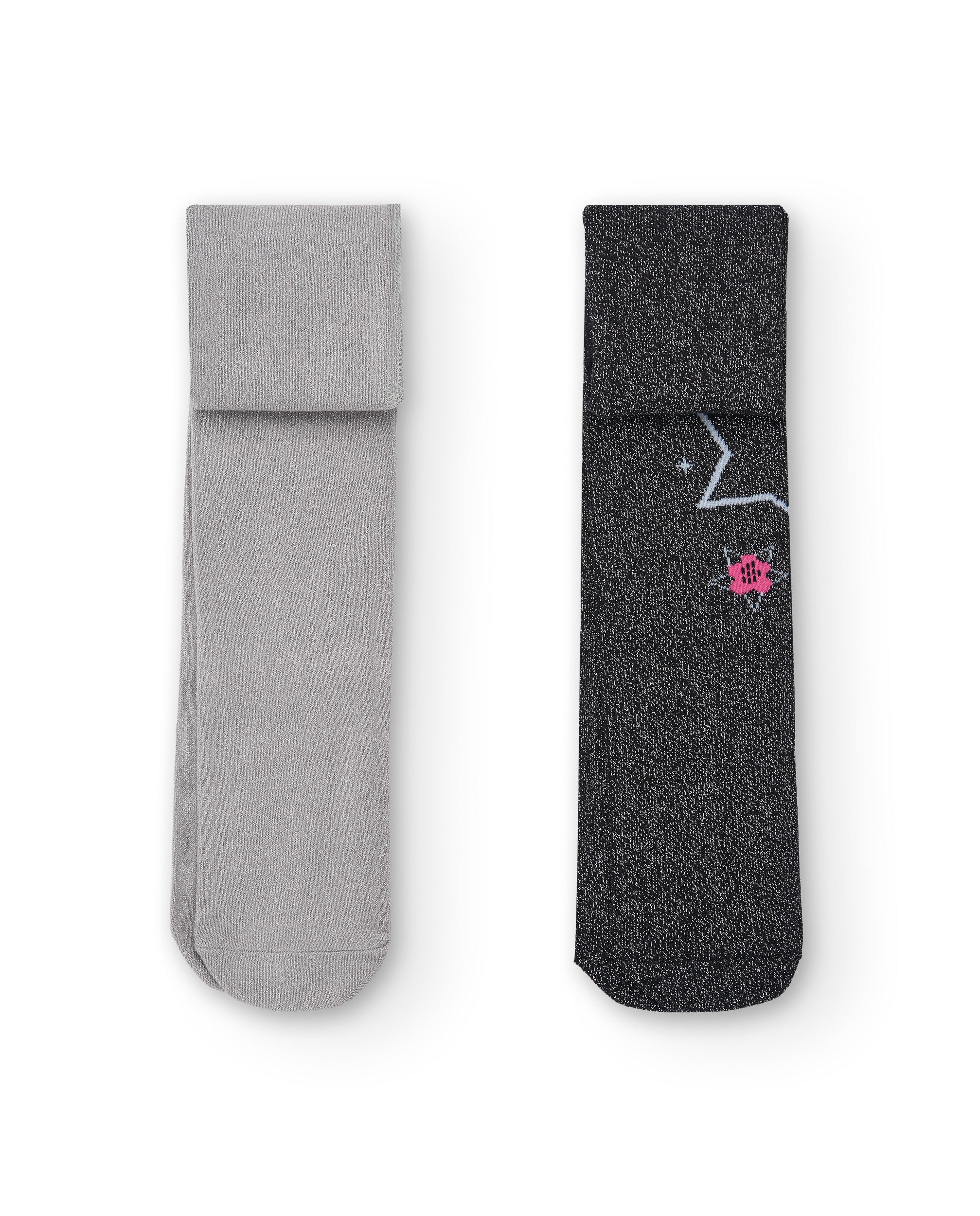 Pack de 2 leotardos de punto para niña en negro con detalles