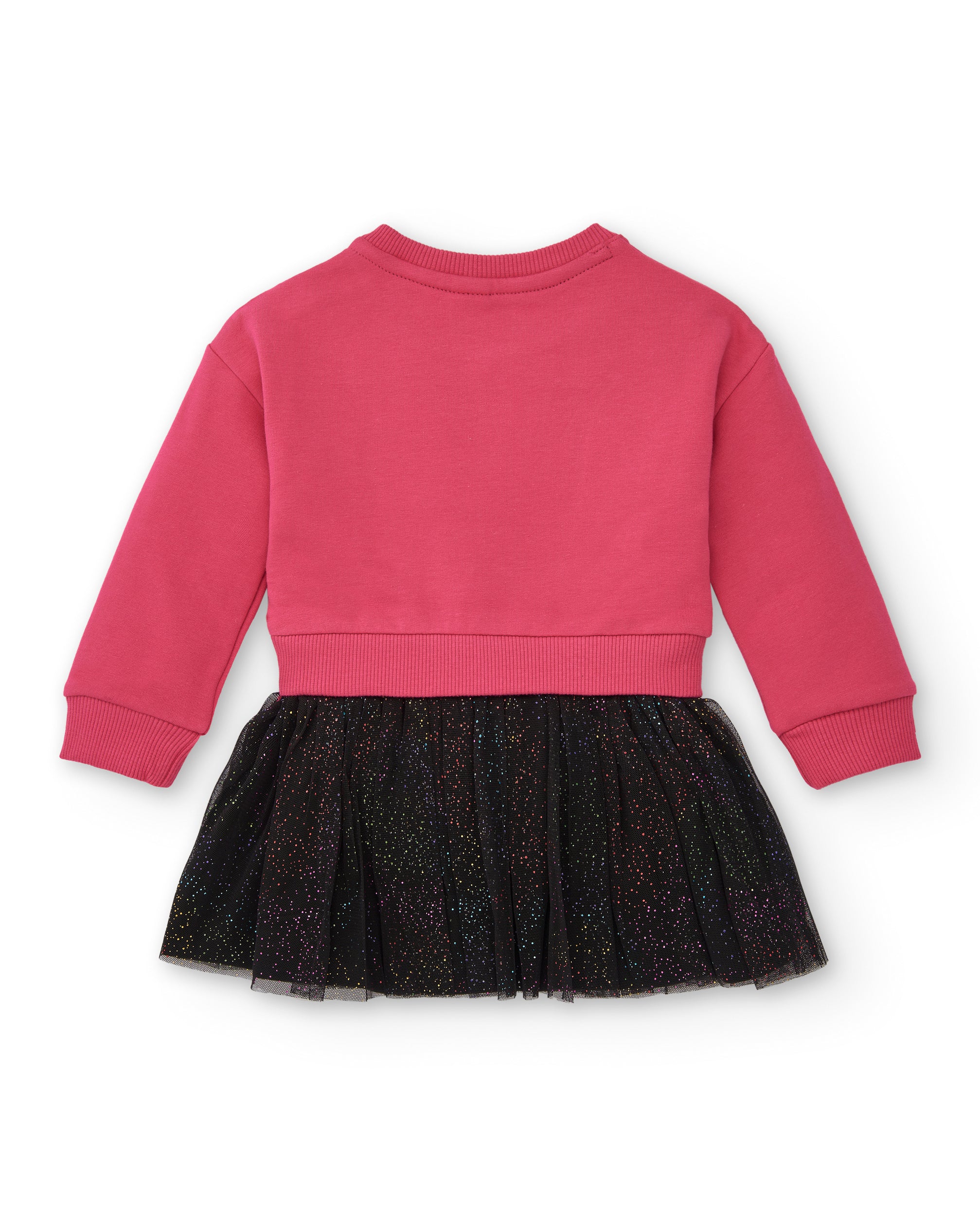 Vestido combinado de felpa y tul para niña en fucsia con