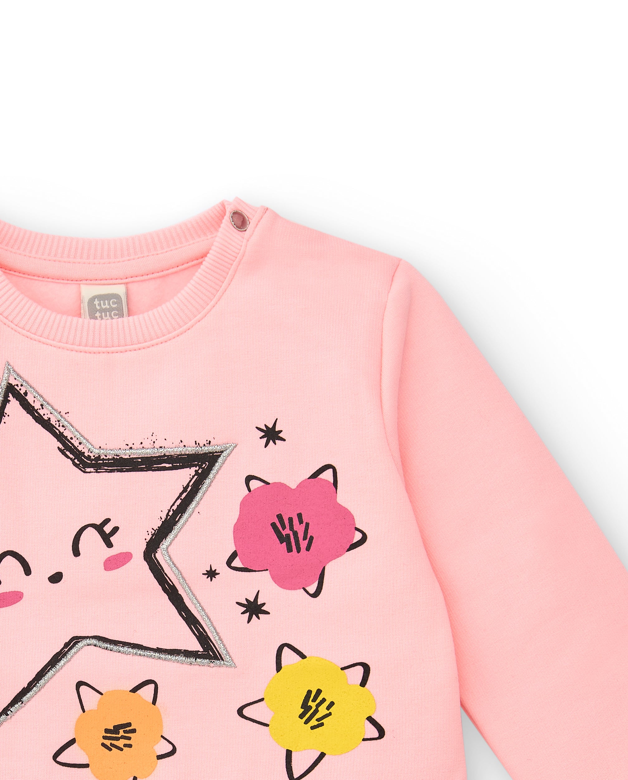 Vestido combinado de felpa y estampado floral para niña en rosa