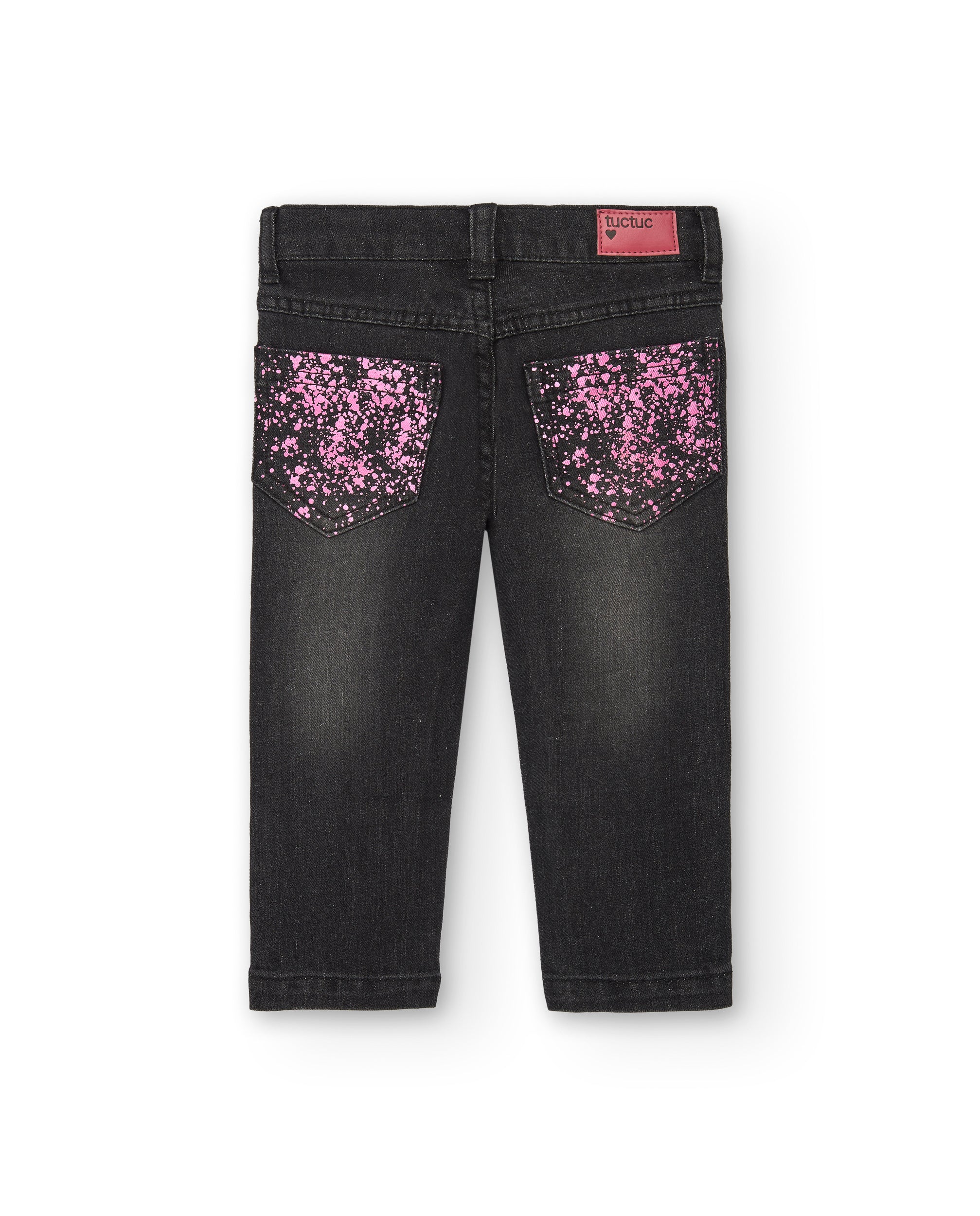 Pantalón denim para niña en gris con estampado de salpicaduras