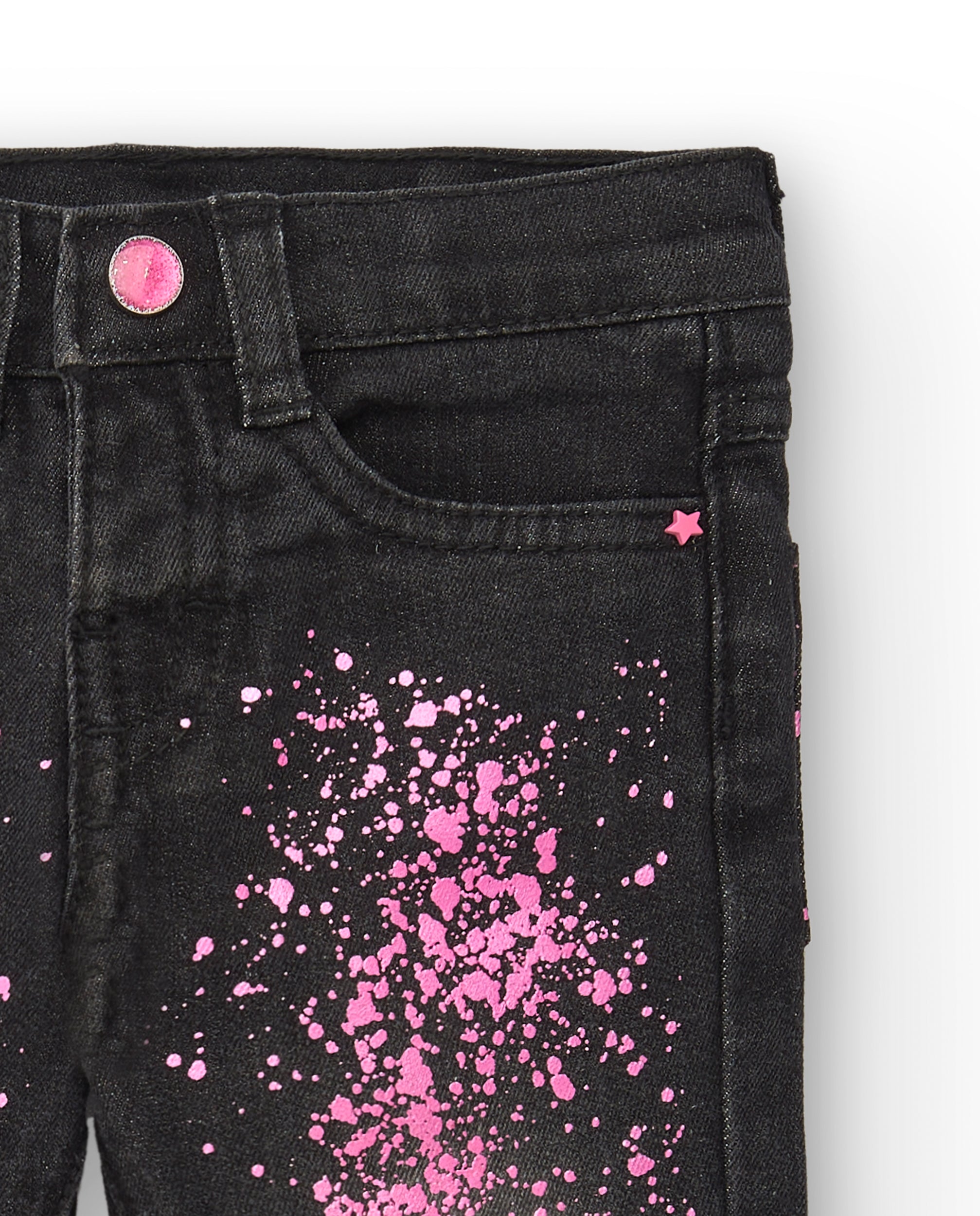 Pantalón denim para niña en gris con estampado de salpicaduras