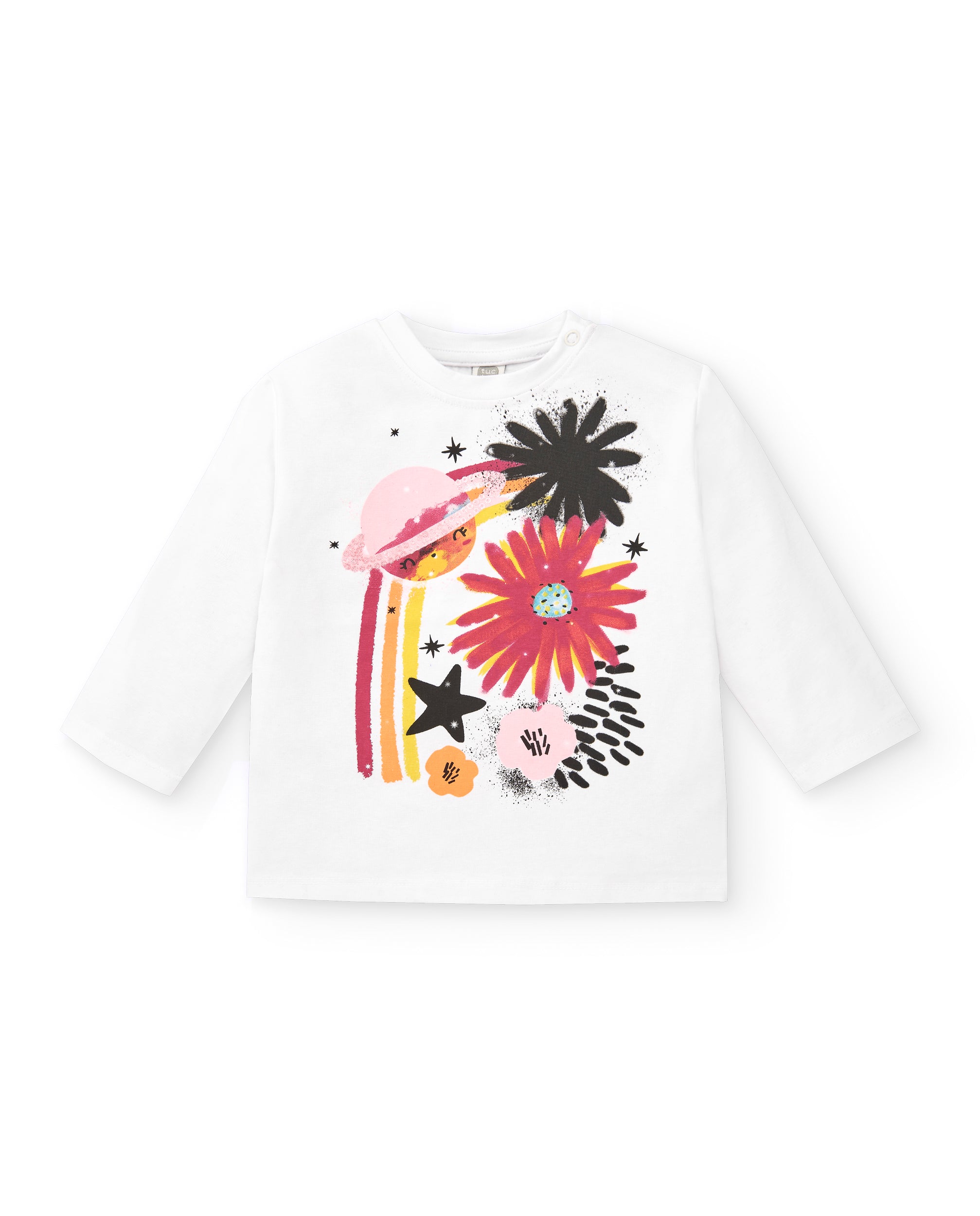 Camiseta de punto para niña en blanco con estampado colorido