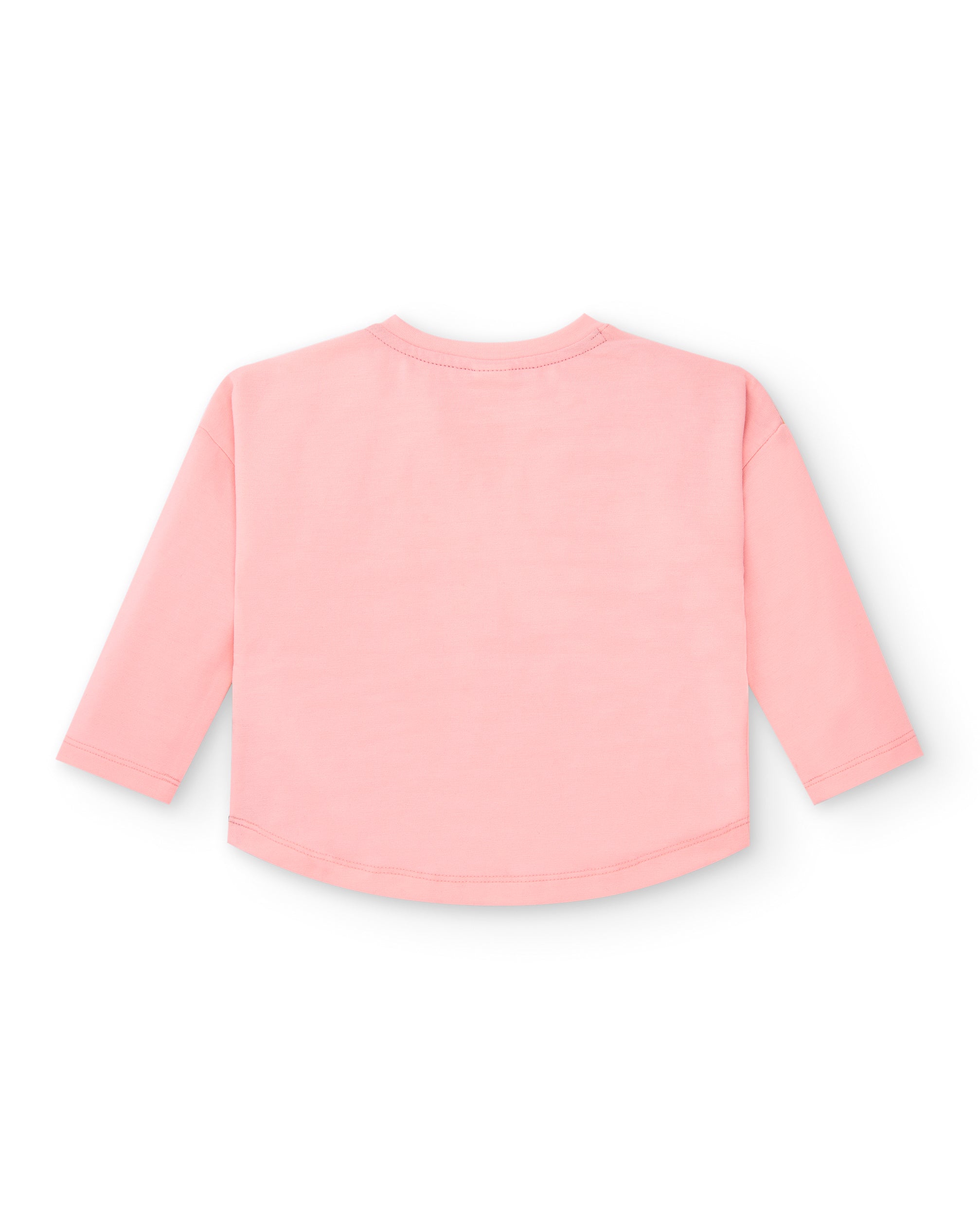 Camiseta de punto para niña en rosa con estampado colorido