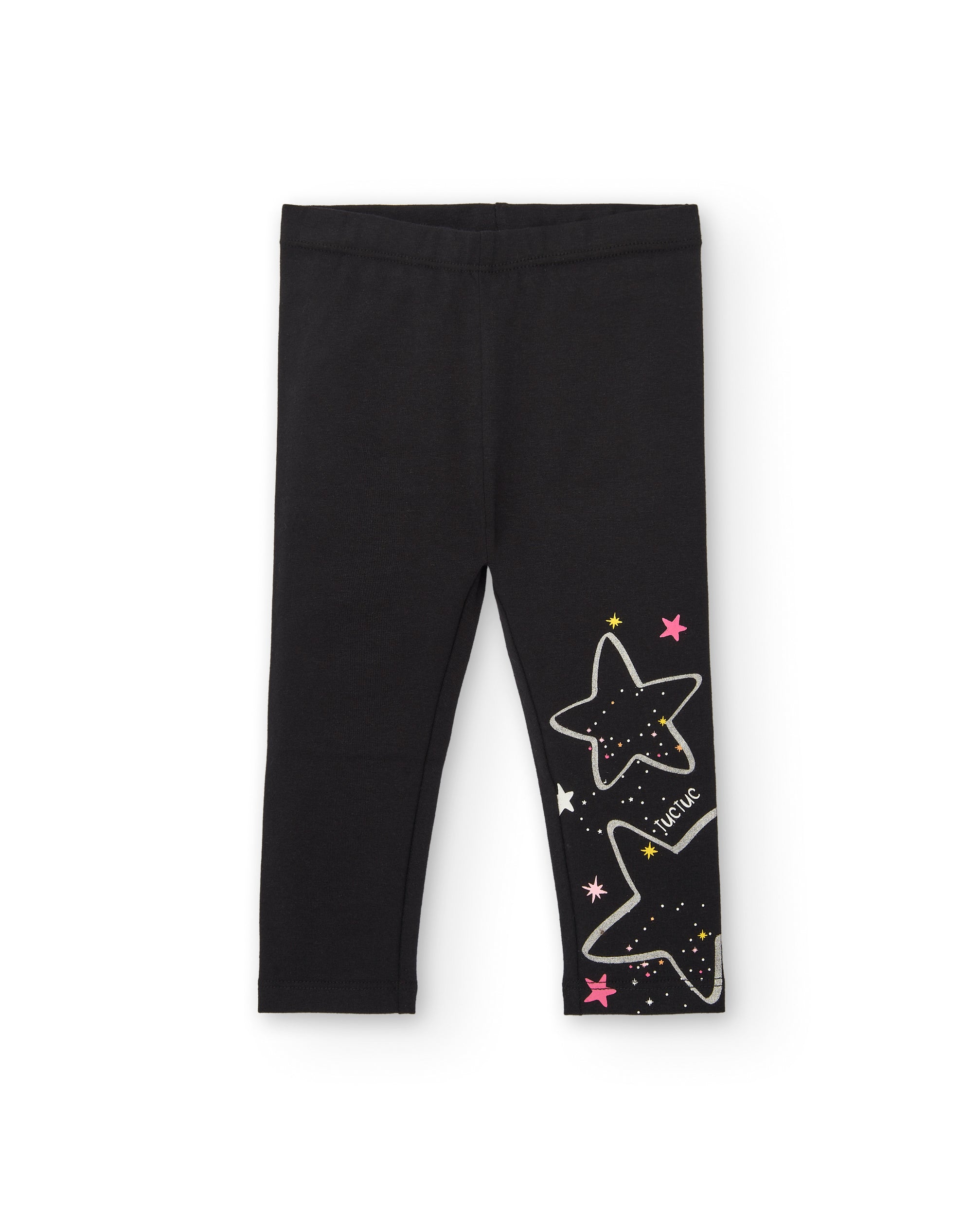 Leggings de punto para niña en negro con estampado de estrellas