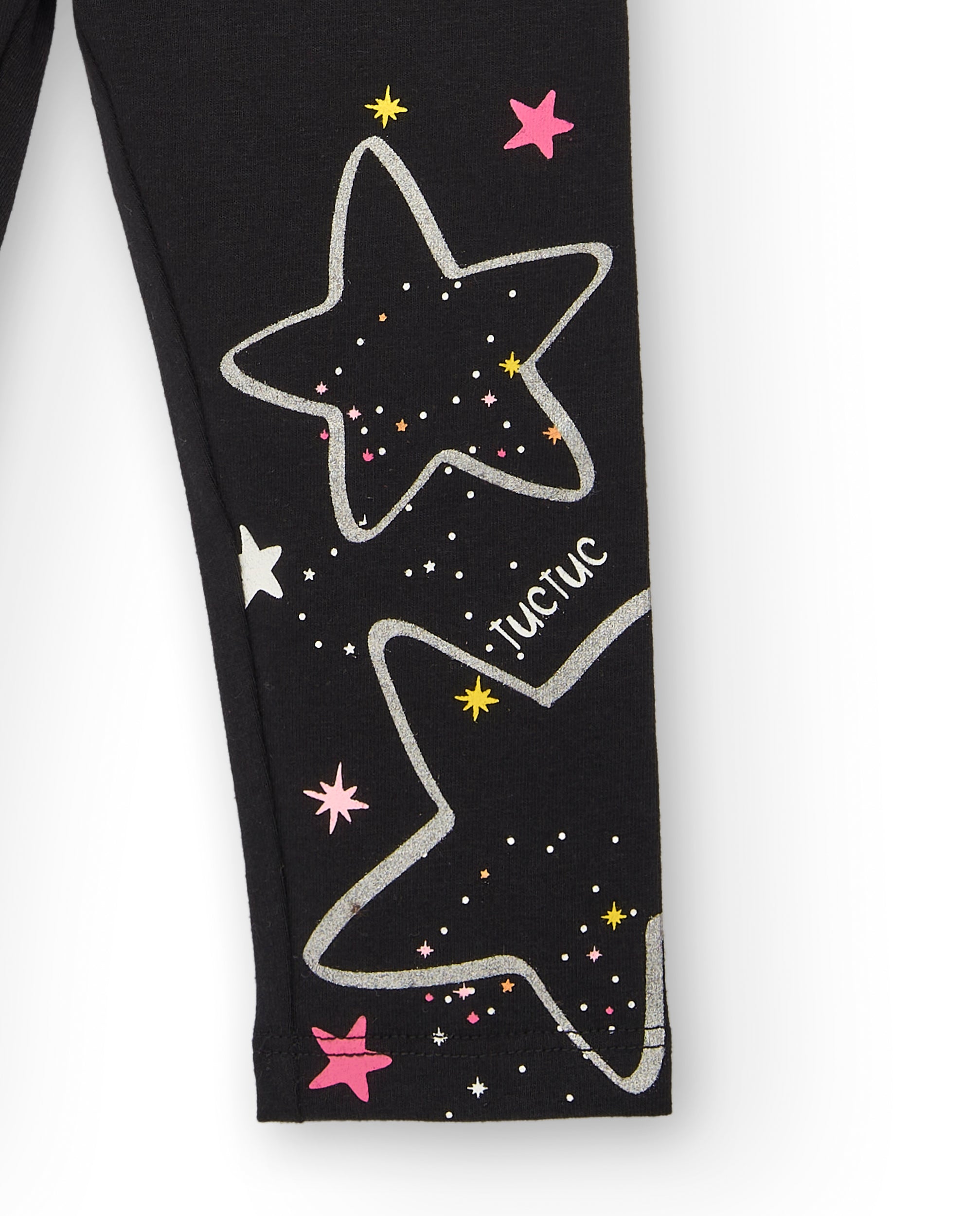Leggings de punto para niña en negro con estampado de estrellas