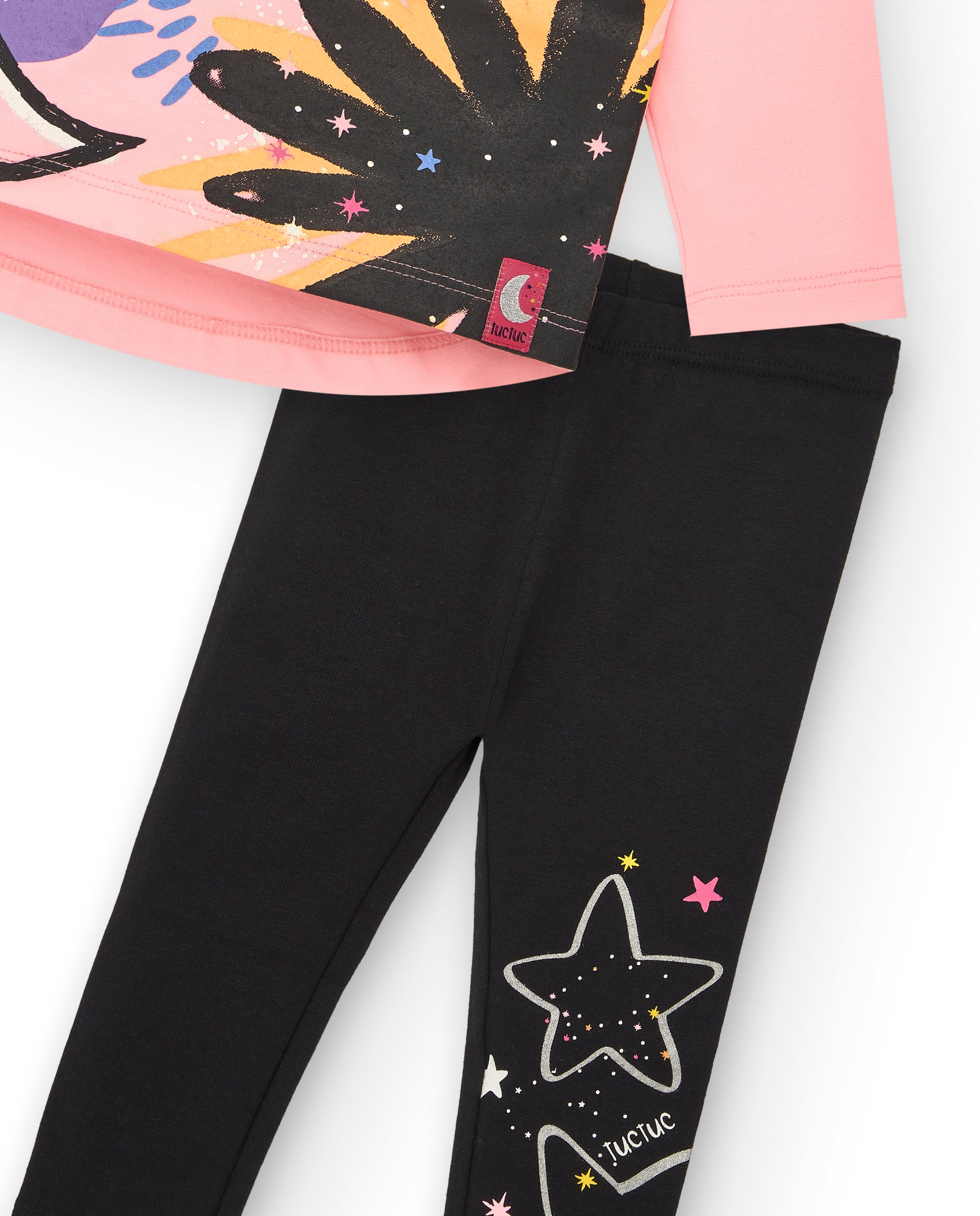 Set de camiseta y leggings de punto para niña en rosa y negro