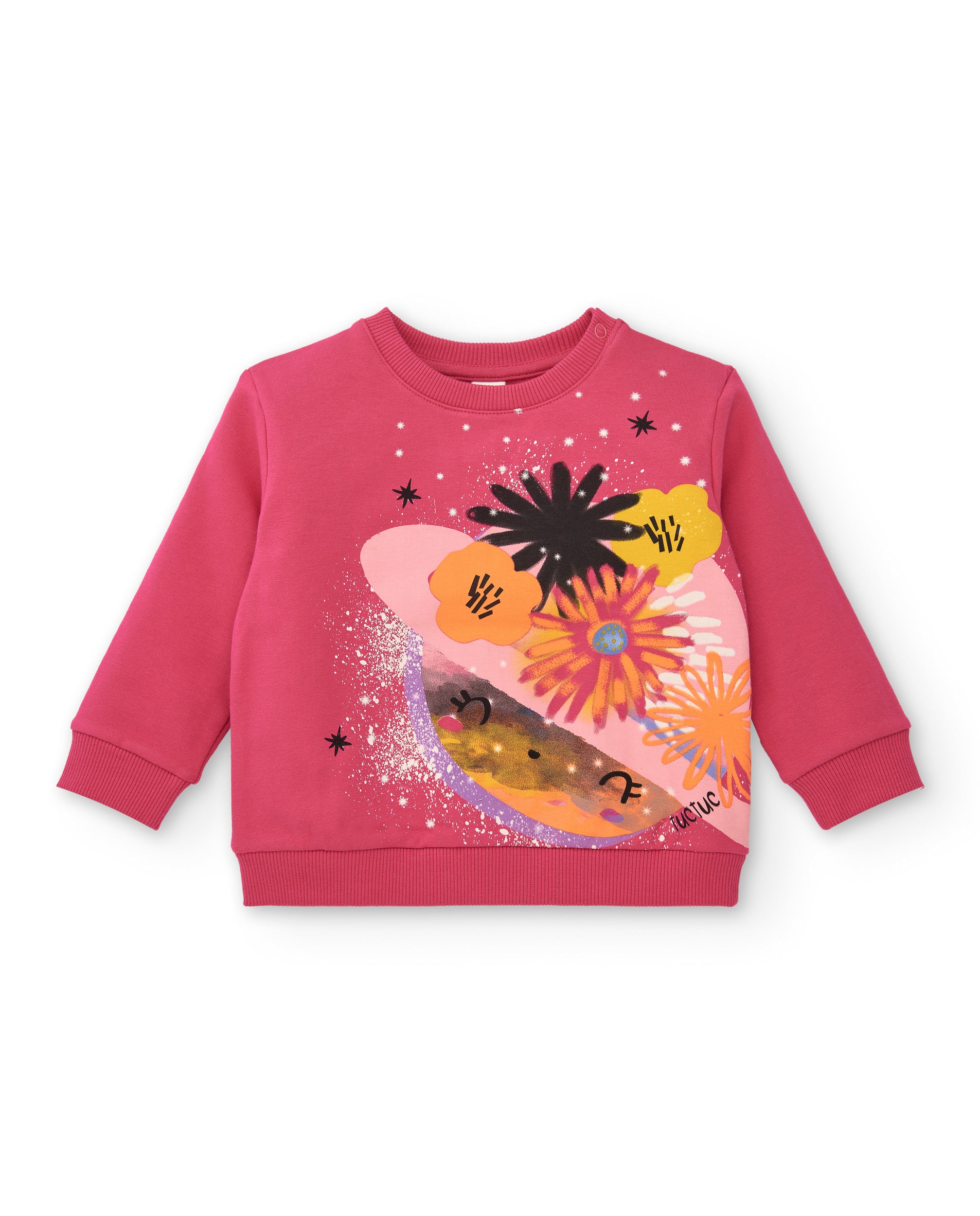 Sudadera de felpa para niña en fucsia con estampado floral
