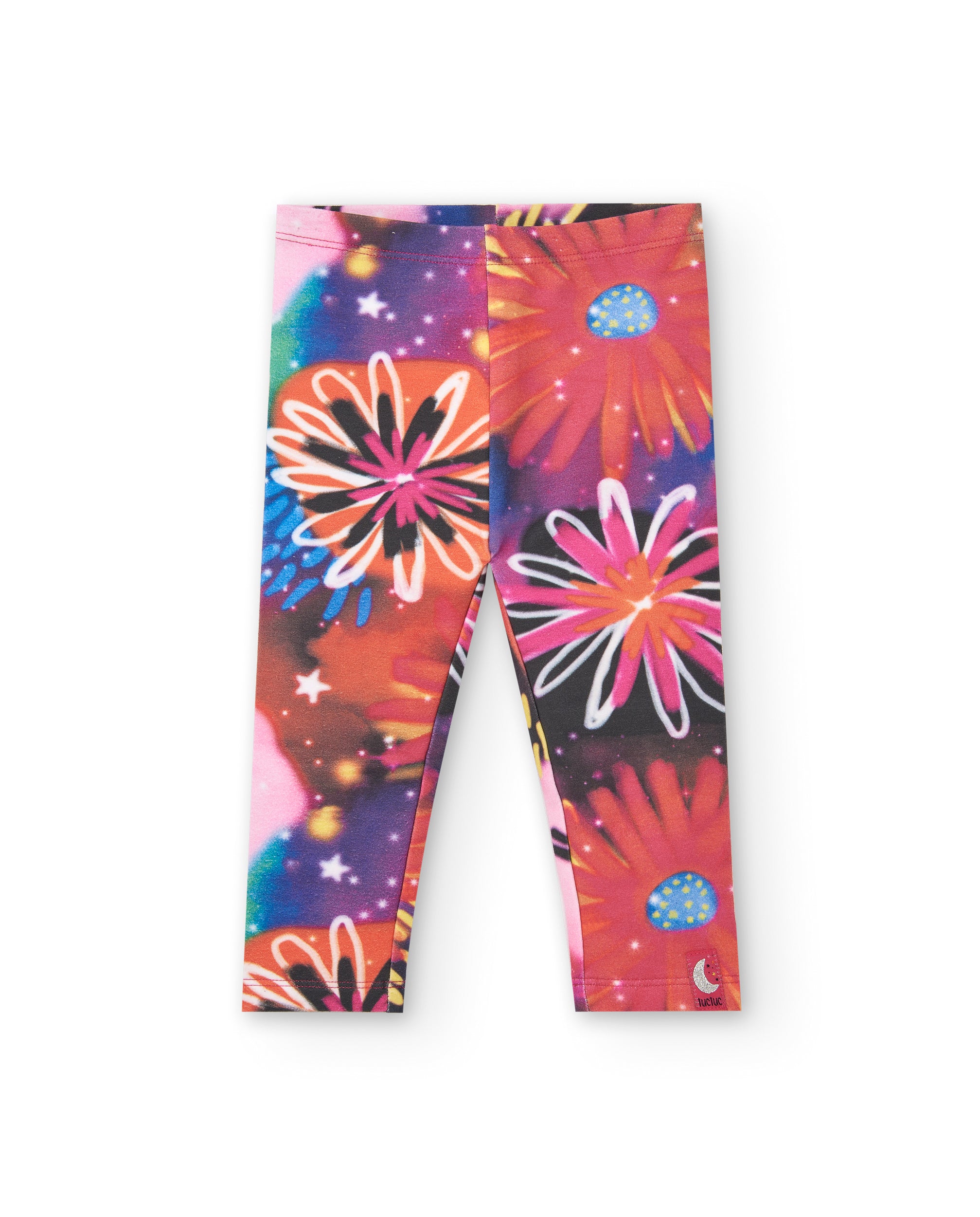 Leggings de felpa para niña en rosa con estampado floral
