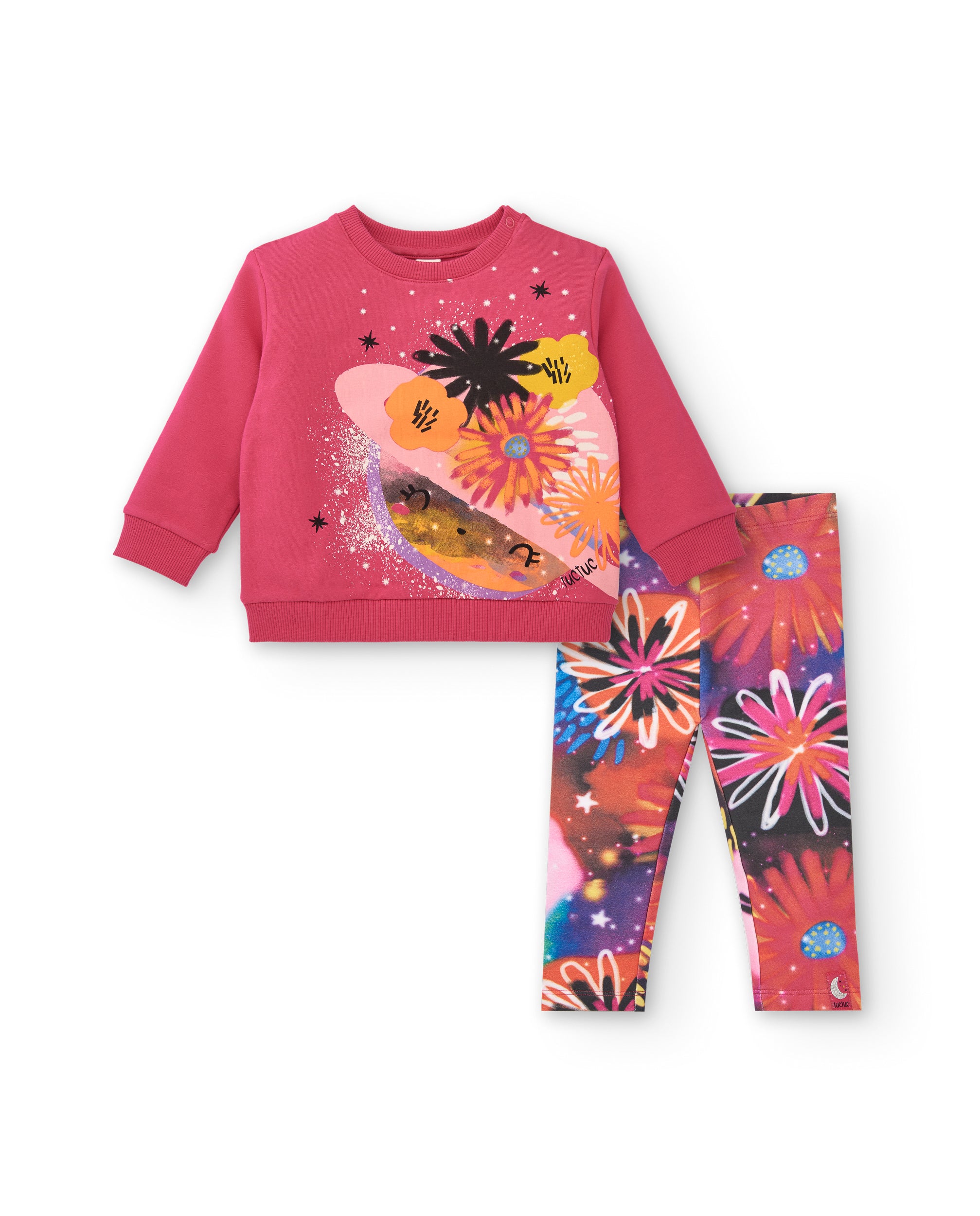 Set de sudadera y leggings para niña en fucsia con estampado