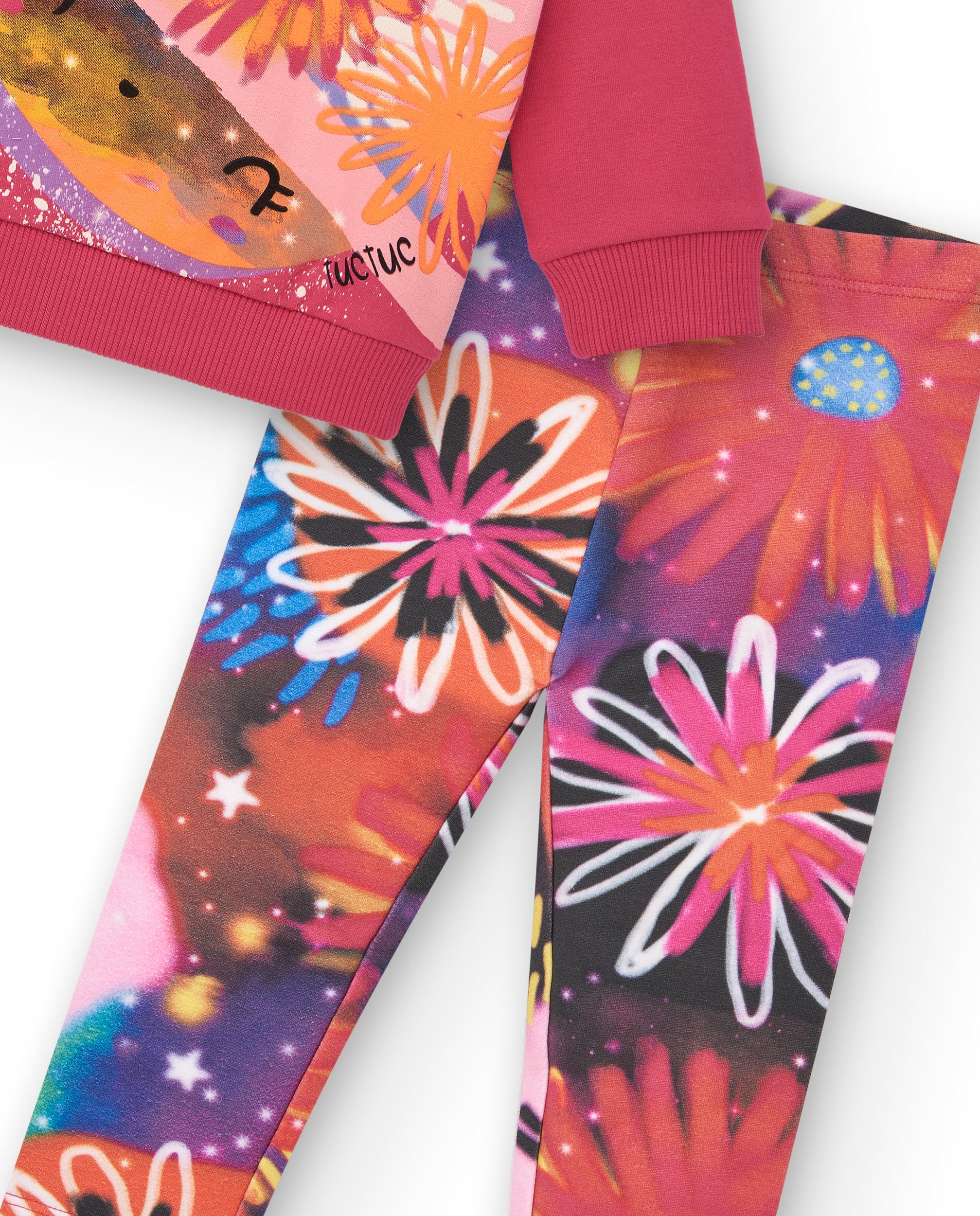 Set de sudadera y leggings para niña en fucsia con estampado