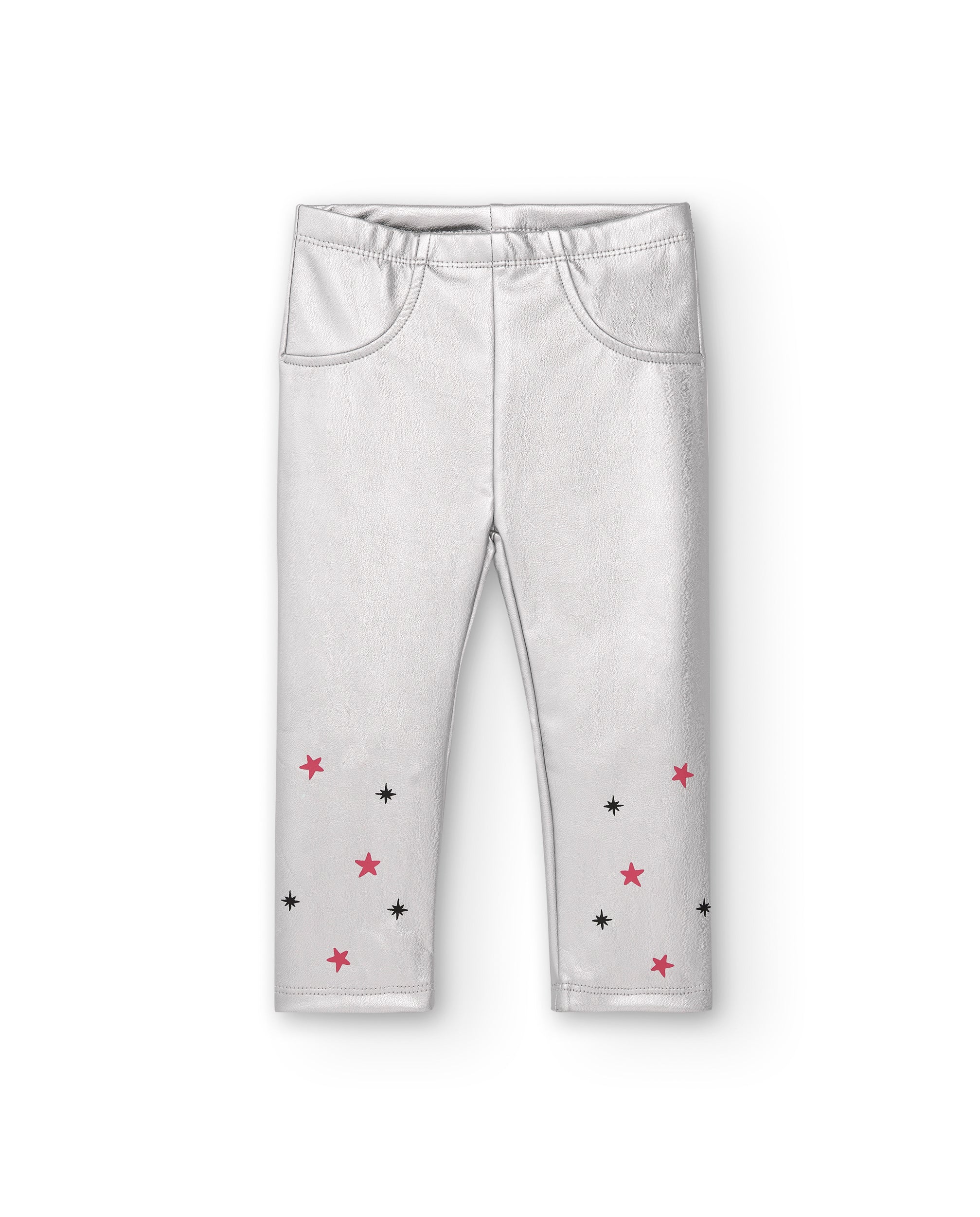 Leggings de piel sintética para niña en gris con detalles de