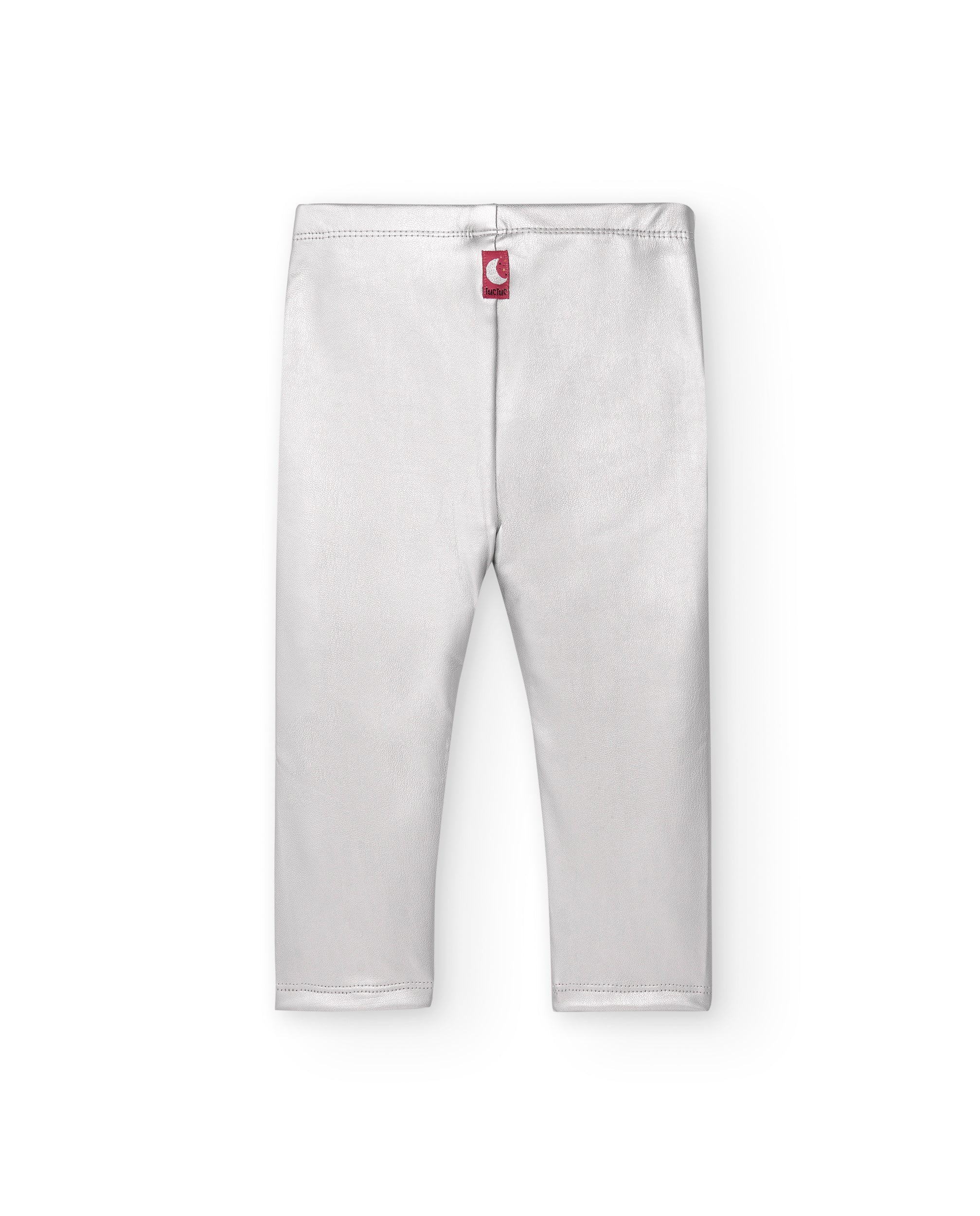 Leggings de piel sintética para niña en gris con detalles de