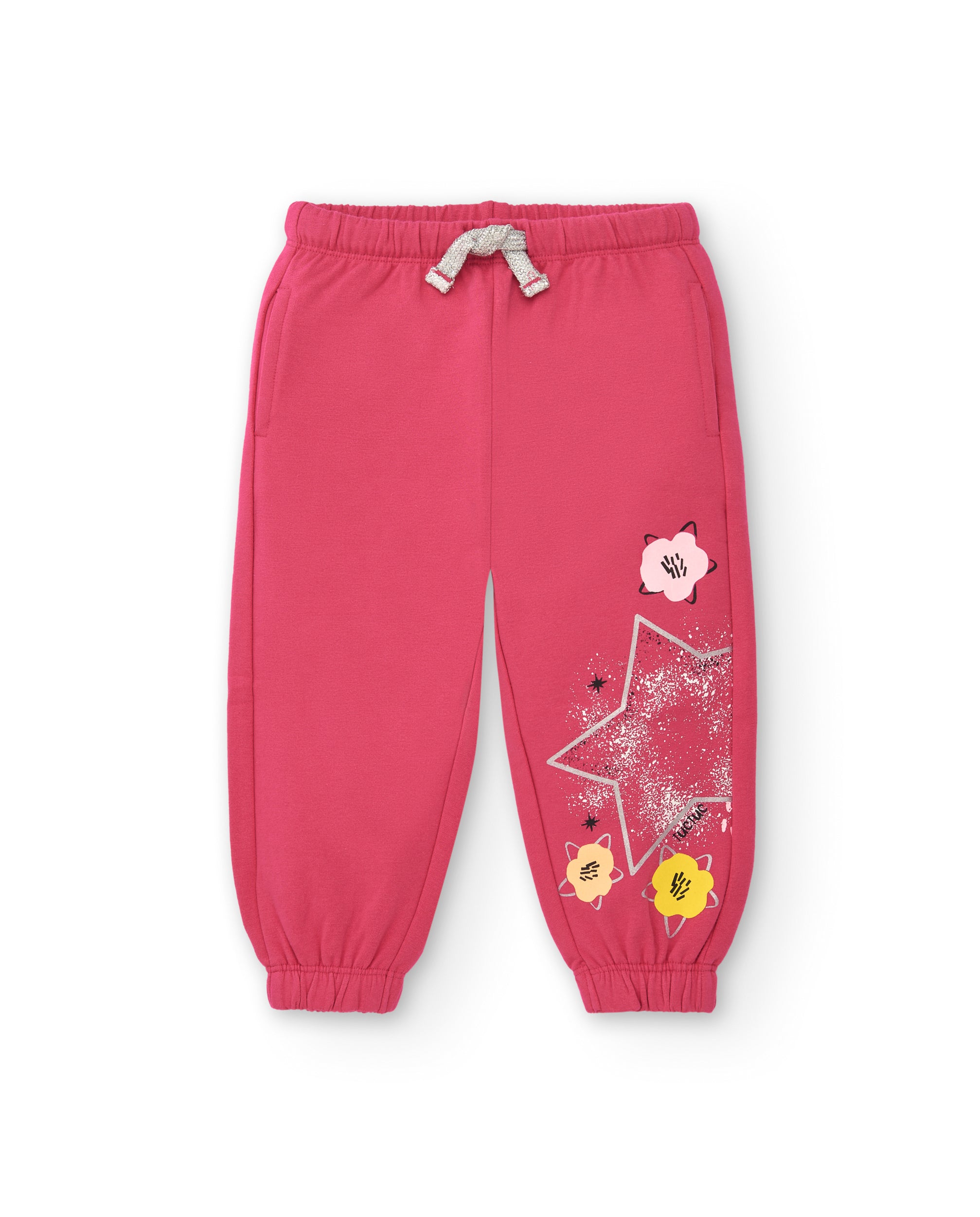 Pantalones de chándal rosas con estampado de estrella para niña